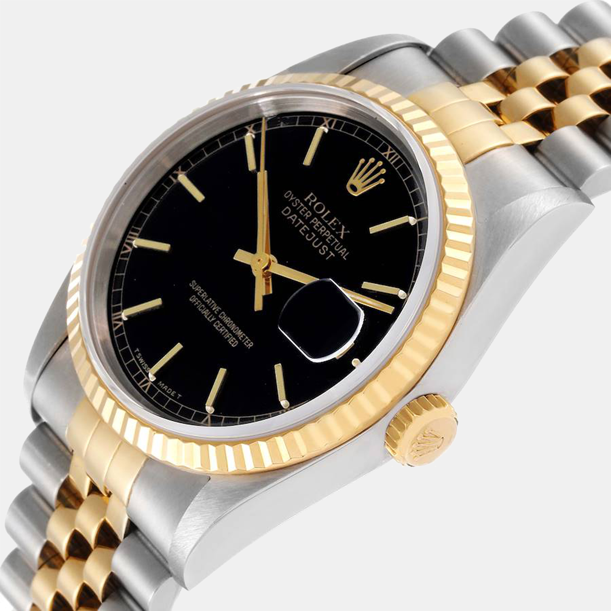 

Rolex Black 18k Yellow Gold And Stainless Steel Datejust 16233 Automatic Men's Wristwatch 36 mm