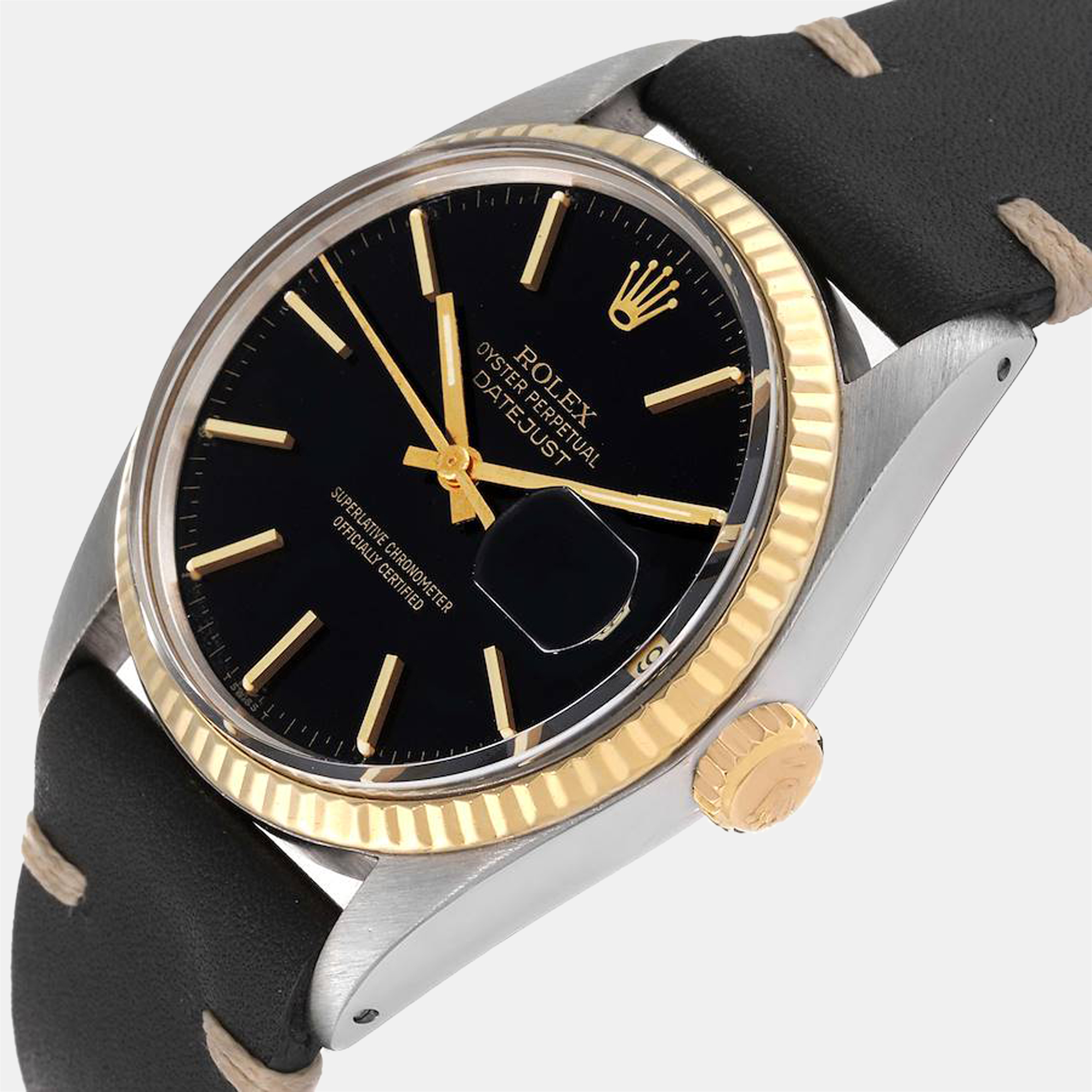 

Rolex Black 18k Yellow Gold And Stainless Steel Datejust 16013 Automatic Men's Wristwatch 36 mm