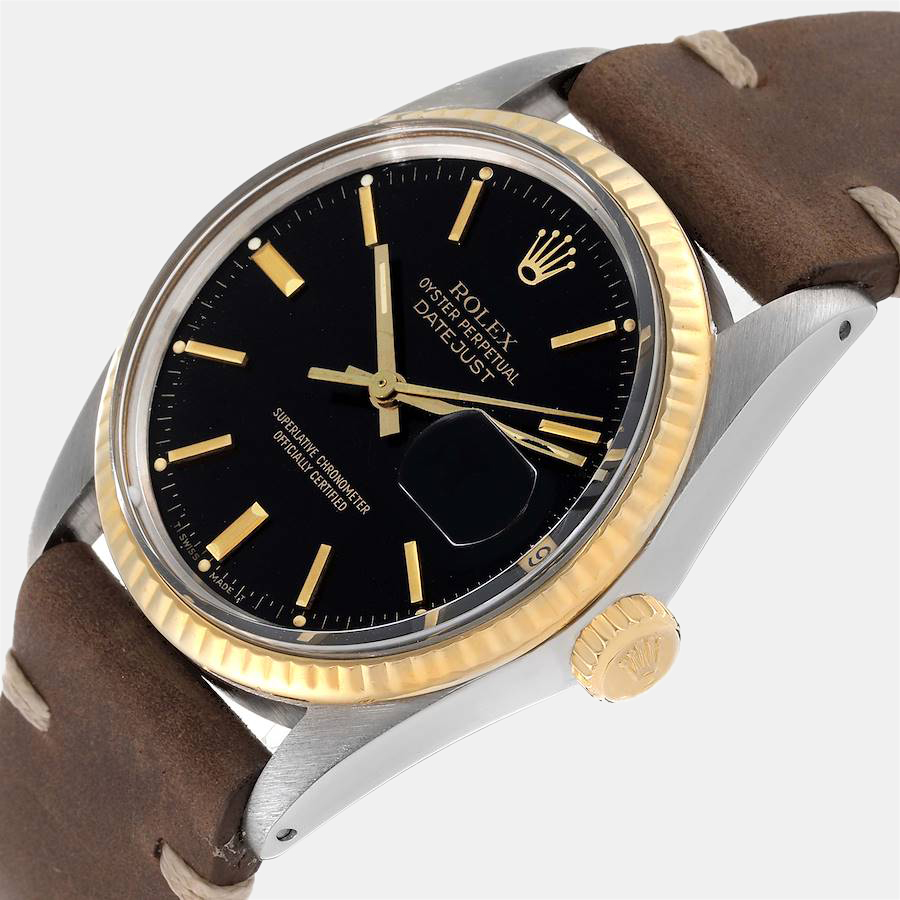 

Rolex Black 18k Yellow Gold And Stainless Steel Datejust 16013 Automatic Men's Wristwatch 36 mm