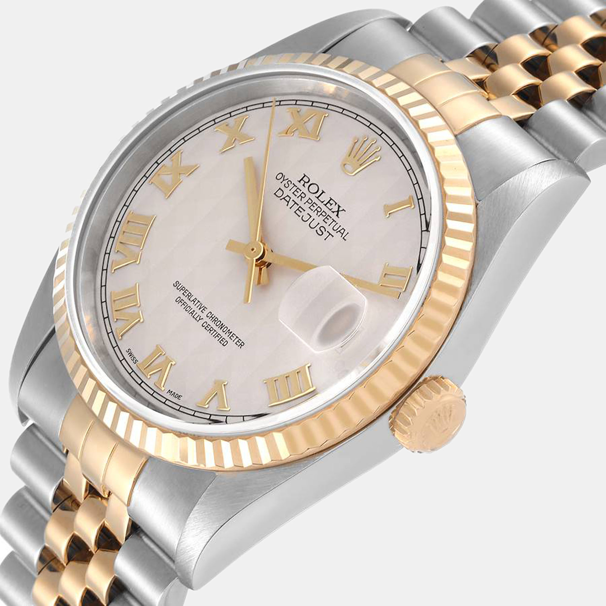 

Rolex Ivory 18k Yellow Gold And Stainless Steel Datejust 16233 Automatic Men's Wristwatch 36 mm, White