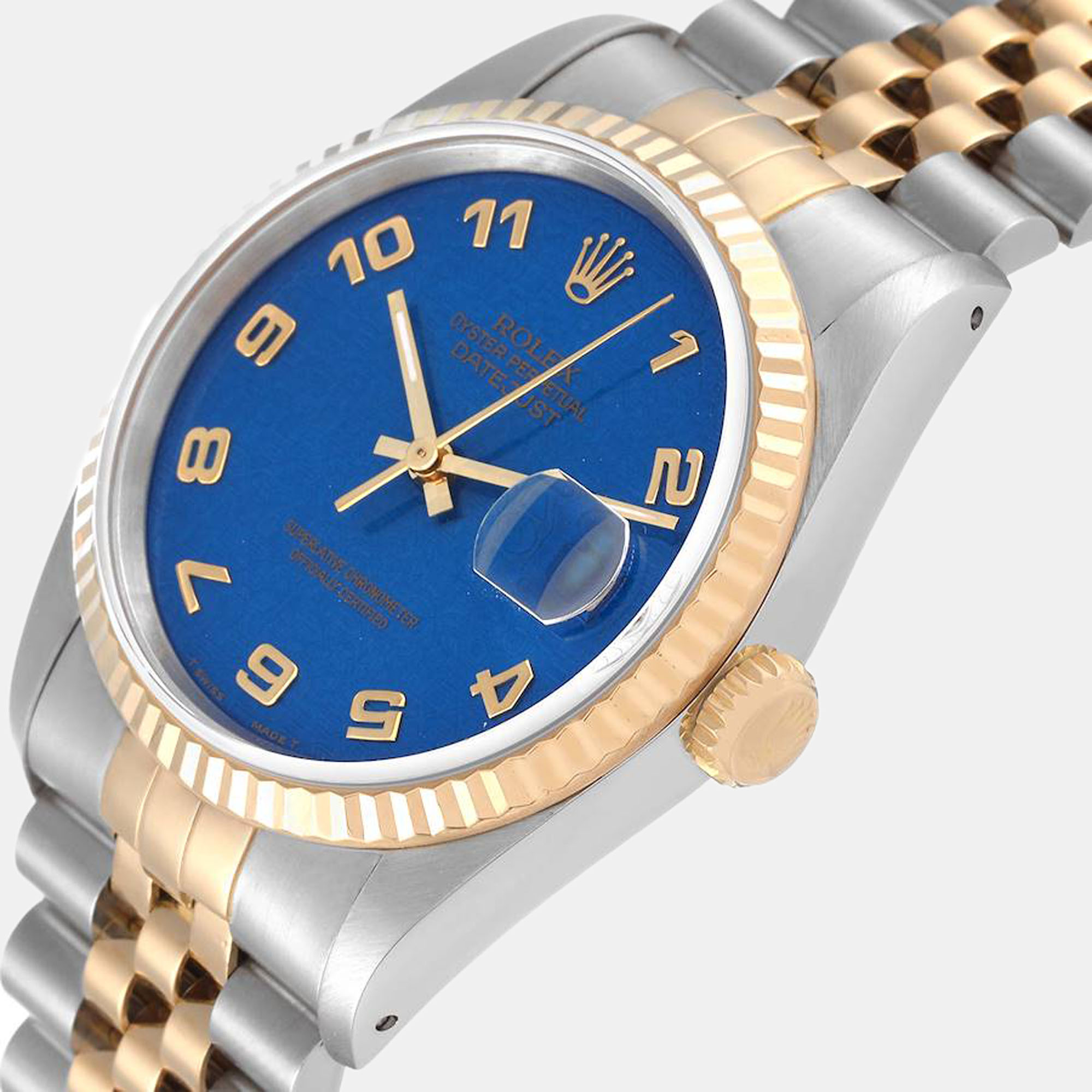 

Rolex Blue 18k Yellow Gold And Stainless Steel Datejust 16233 Automatic Men's Wristwatch 36 mm