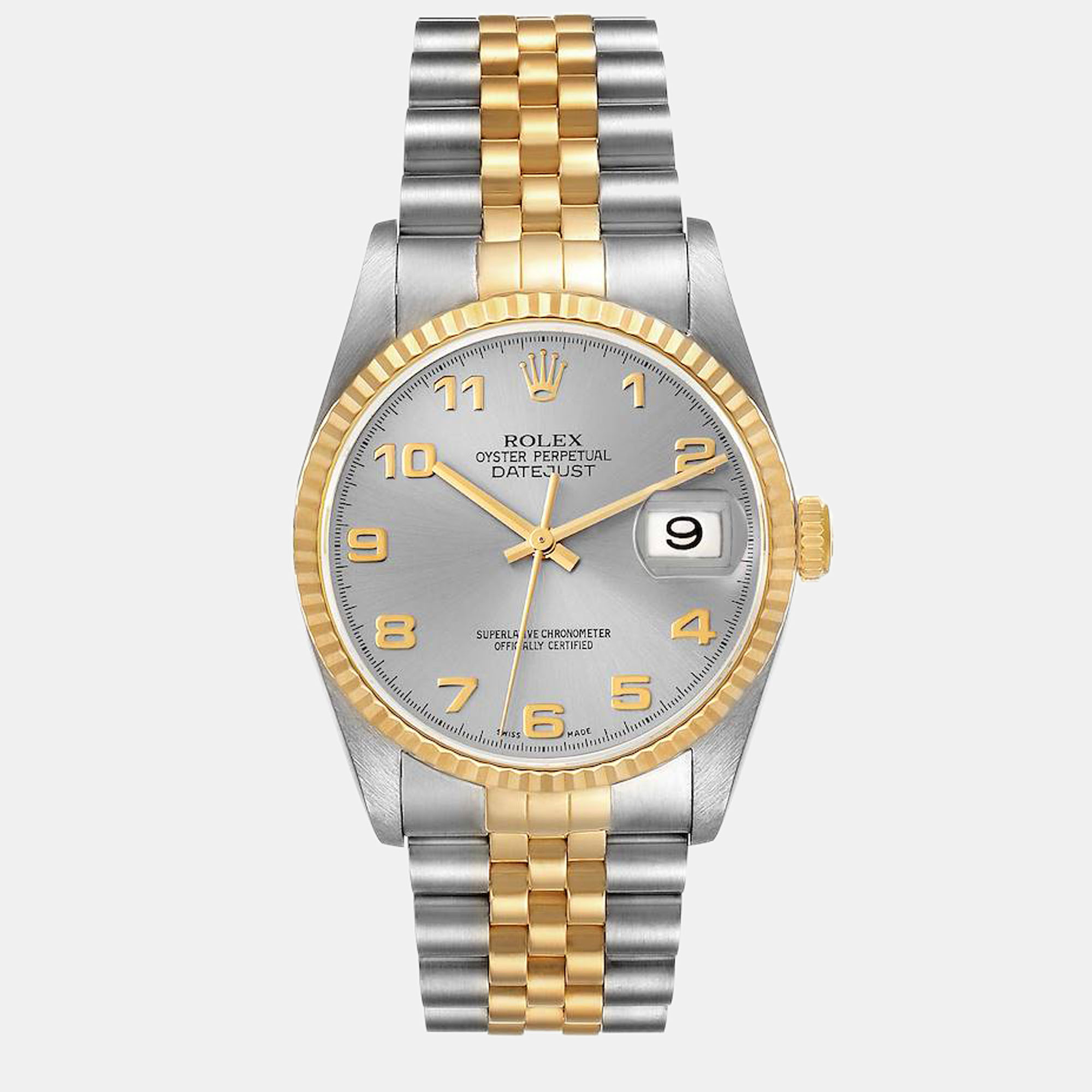 Pre-owned Rolex Silver 18k Yellow Gold And Stainless Steel Datejust 16233 Automatic Men's Wristwatch 36 Mm