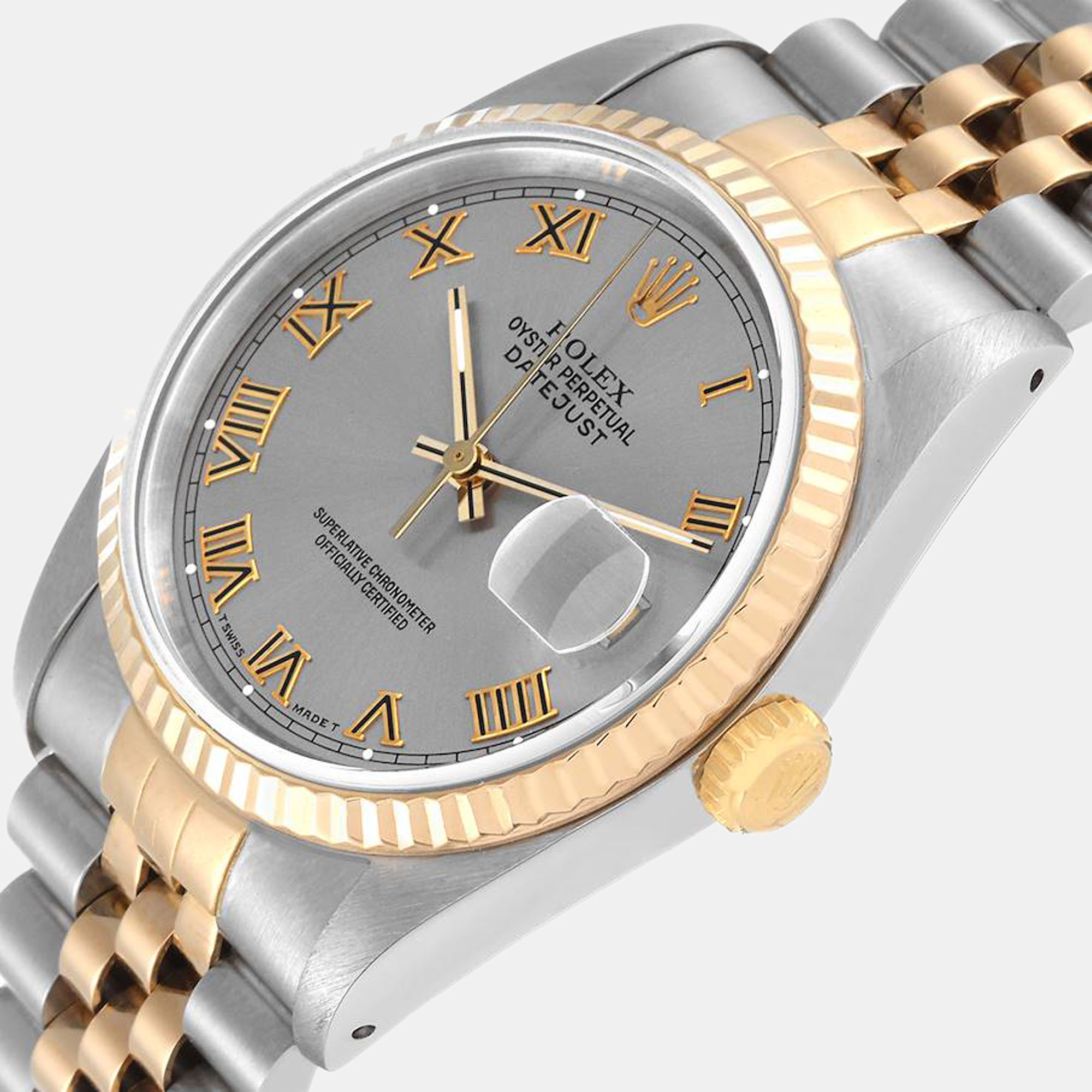 

Rolex Grey 18k Yellow Gold And Stainless Steel Datejust 16233 Automatic Men's Wristwatch 36 mm