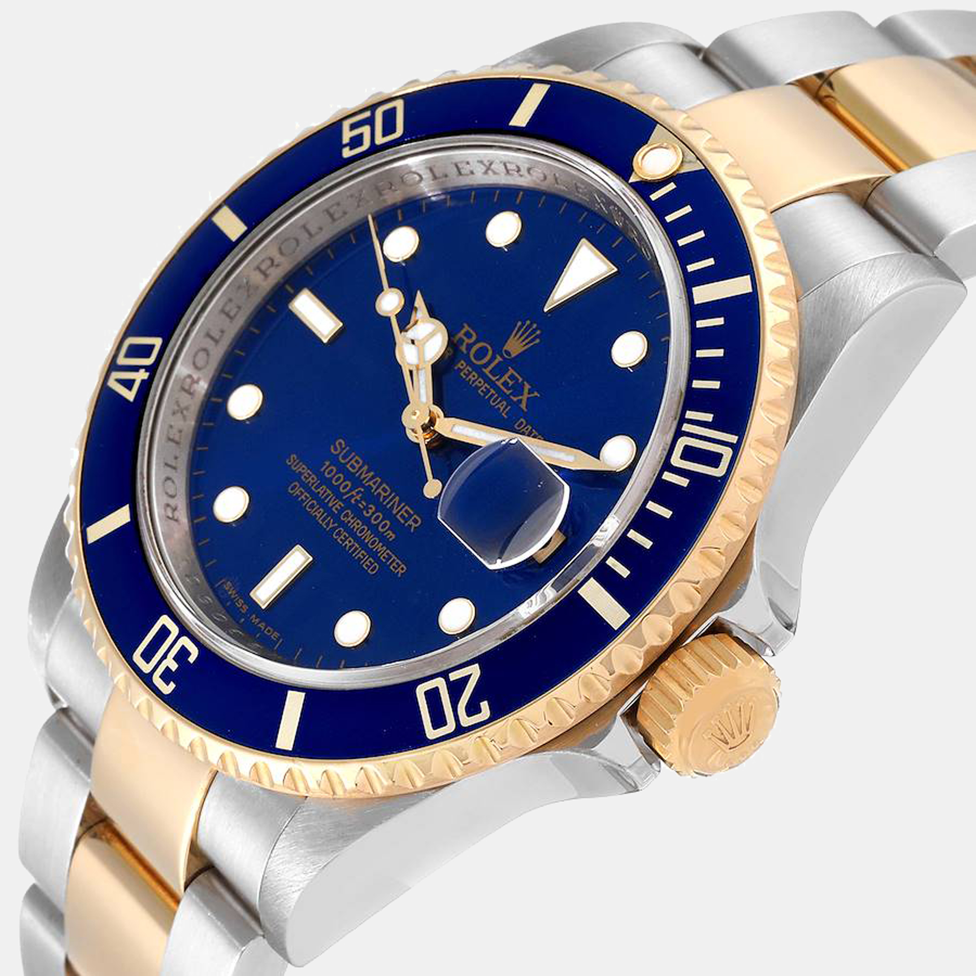 

Rolex Blue 18k Yellow Gold And Stainless Steel Submariner 16613 Automatic Men's Wristwatch 40 mm