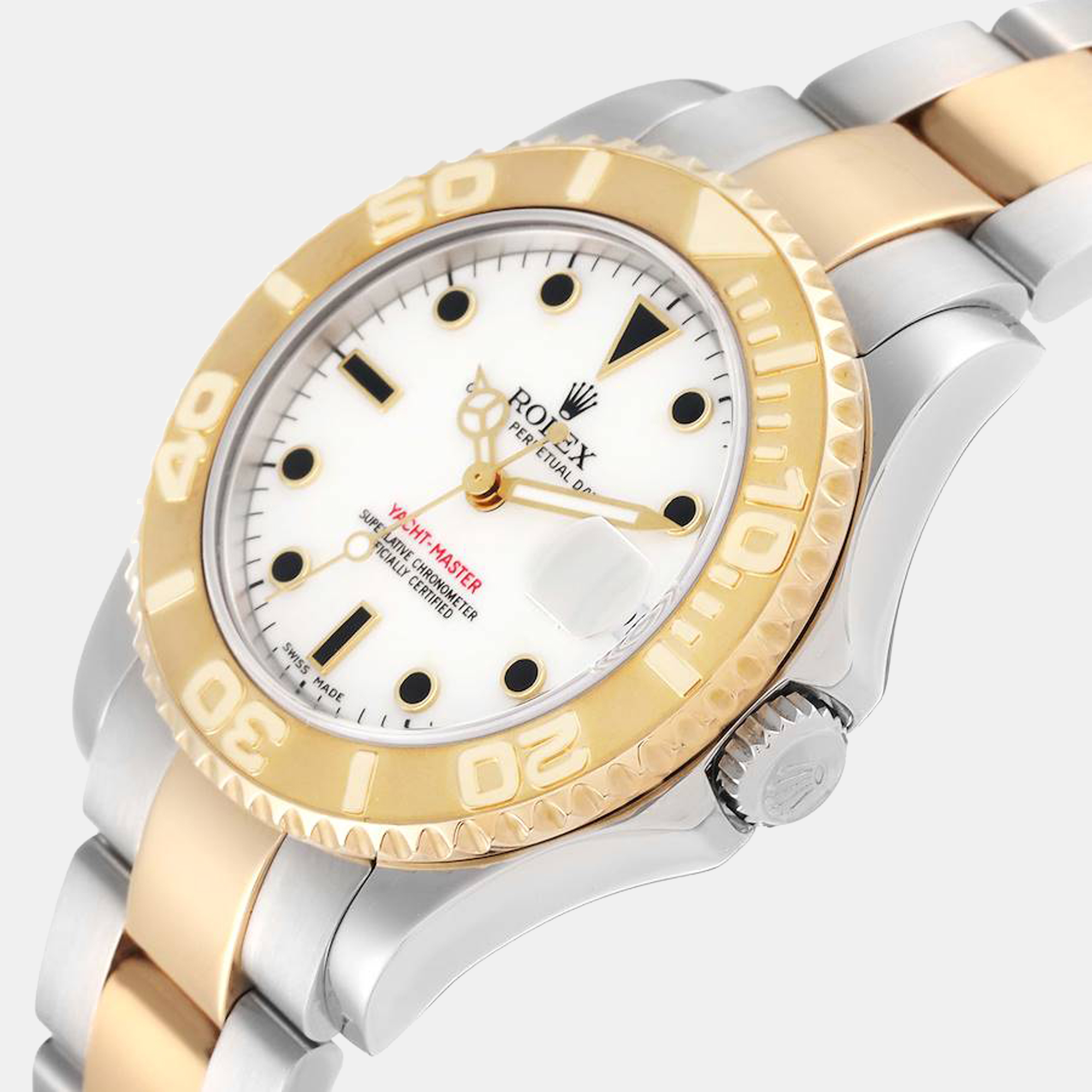 

Rolex White 18K Yellow Gold And Stainless Steel Yacht-Master 168623 Automatic Men's Wristwatch 35 mm