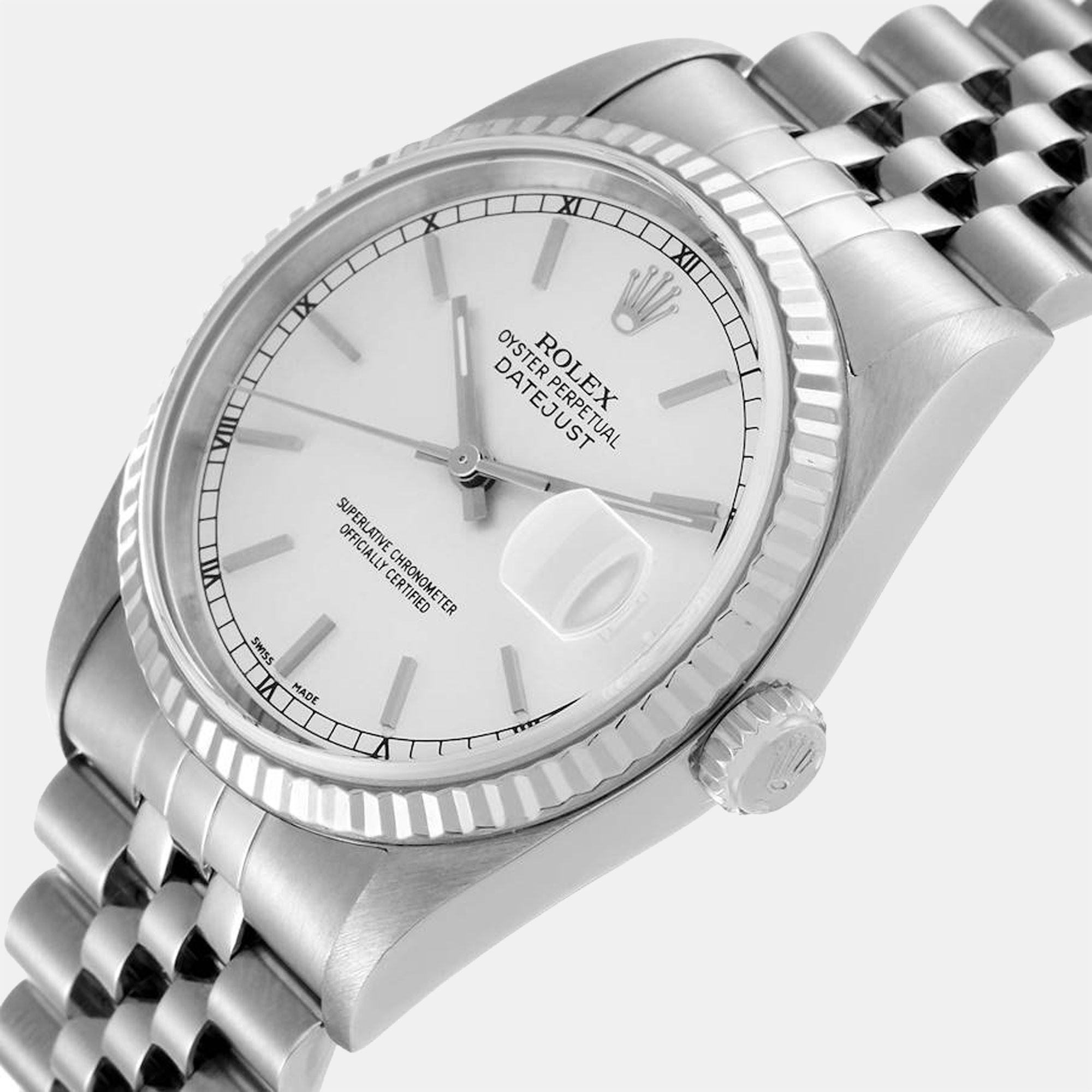 

Rolex Silver 18k White Gold And Stainless Steel Datejust 16234 Automatic Men's Wristwatch 36 mm