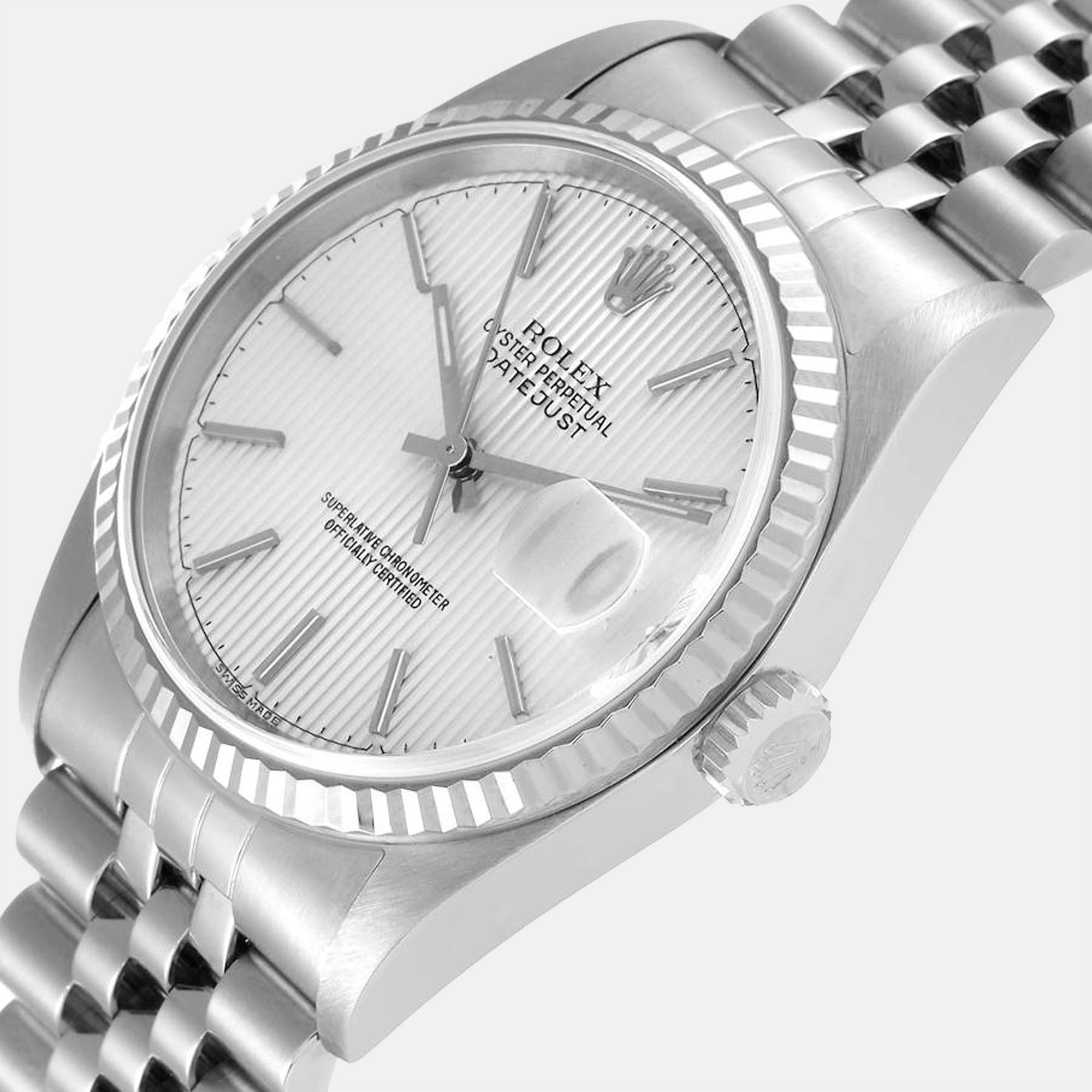 

Rolex Silver 18k White Gold And Stainless Steel Datejust 16234 Automatic Men's Wristwatch 36 mm