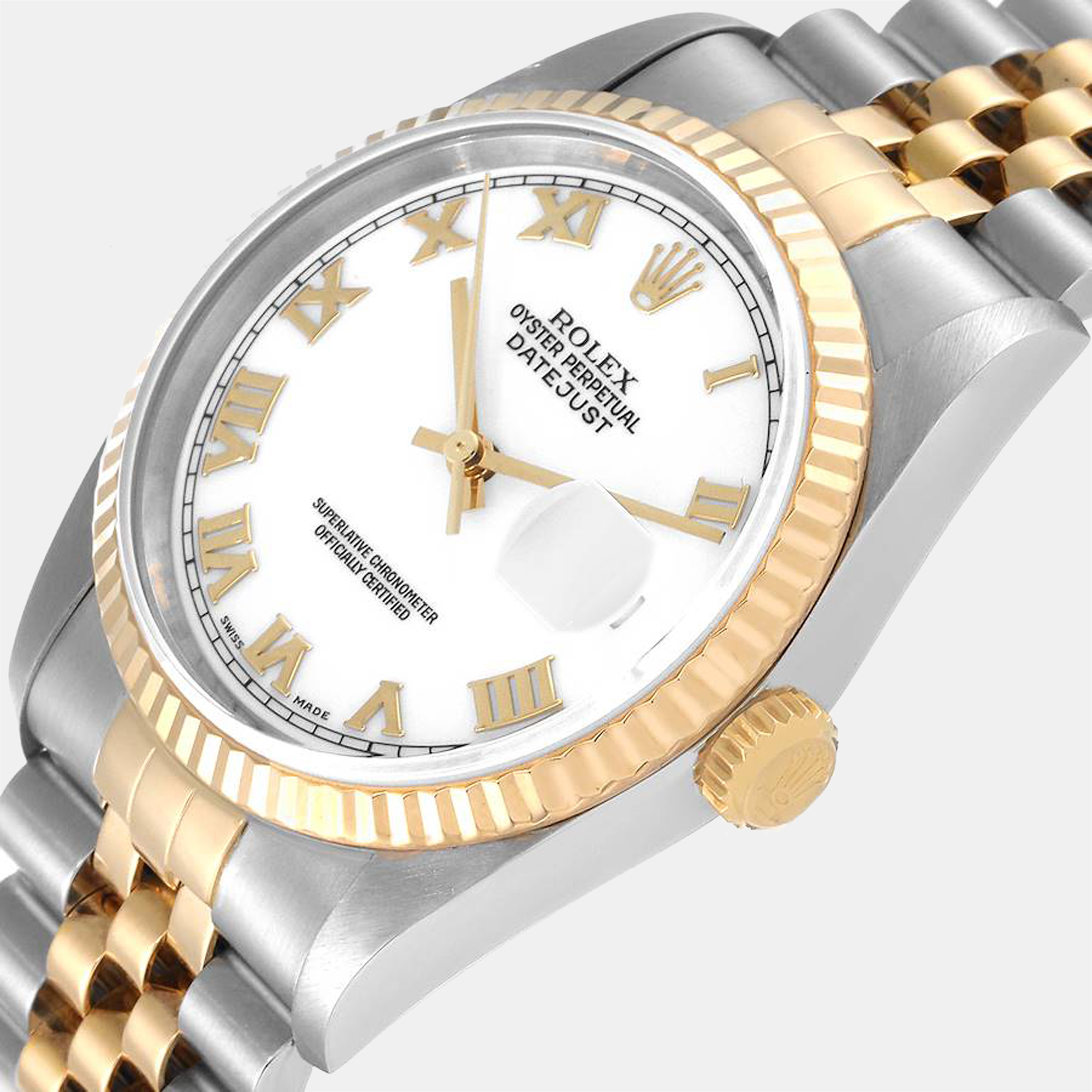 

Rolex White 18k Yellow Gold And Stainless Steel Datejust 16233 Automatic Men's Wristwatch 36 mm