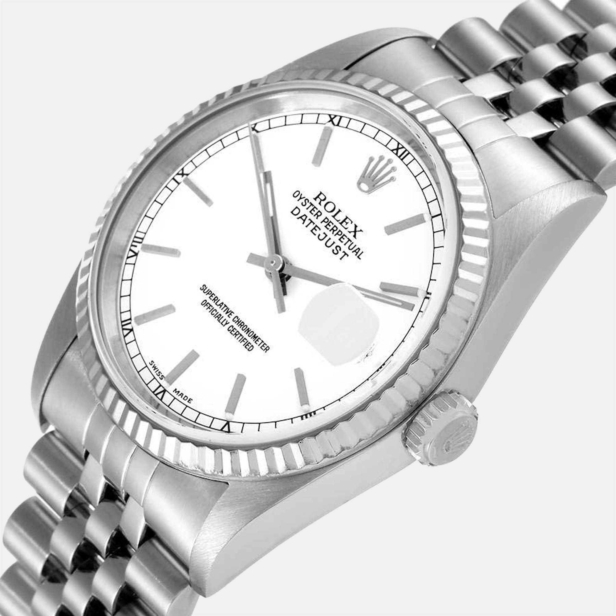 

Rolex White 18k White Gold And Stainless Steel Datejust 16234 Automatic Men's Wristwatch 36 mm