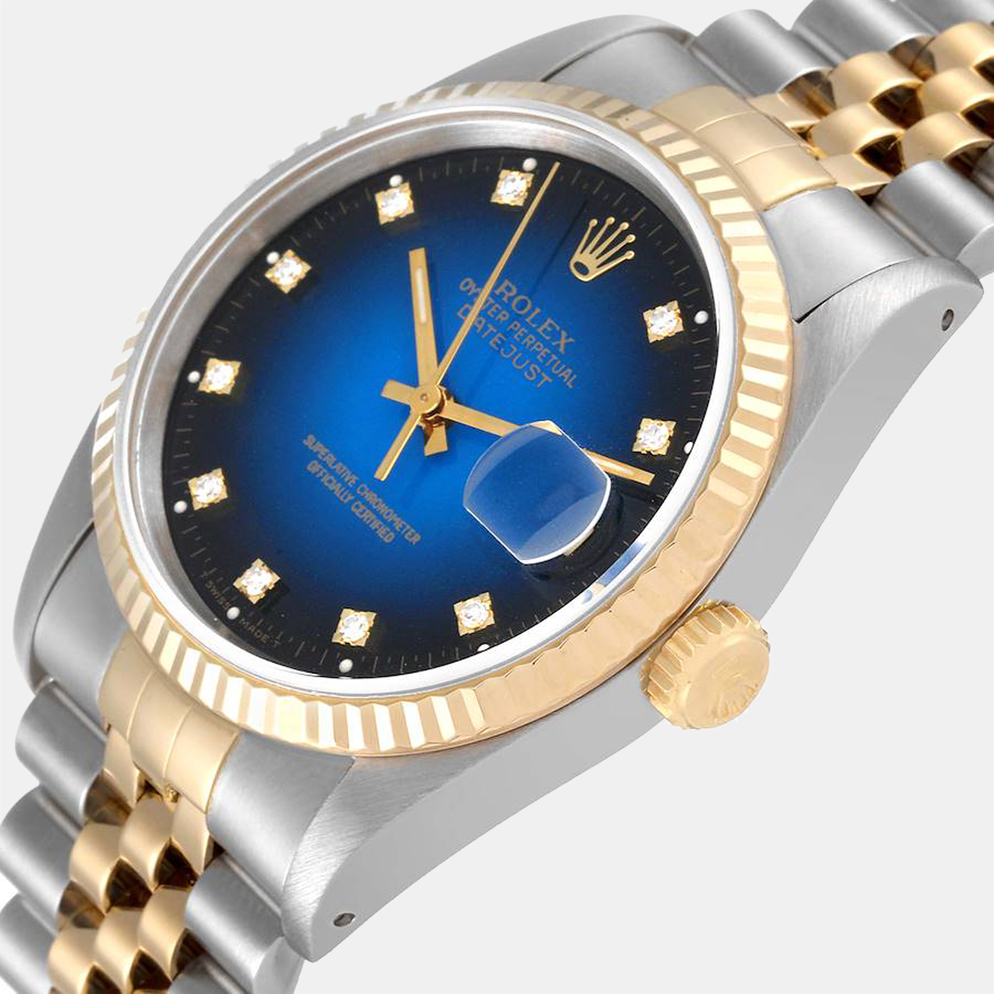 

Rolex Blue Diamond 18k Yellow Gold And Stainless Steel Datejust 16233 Automatic Men's Wristwatch 36 mm