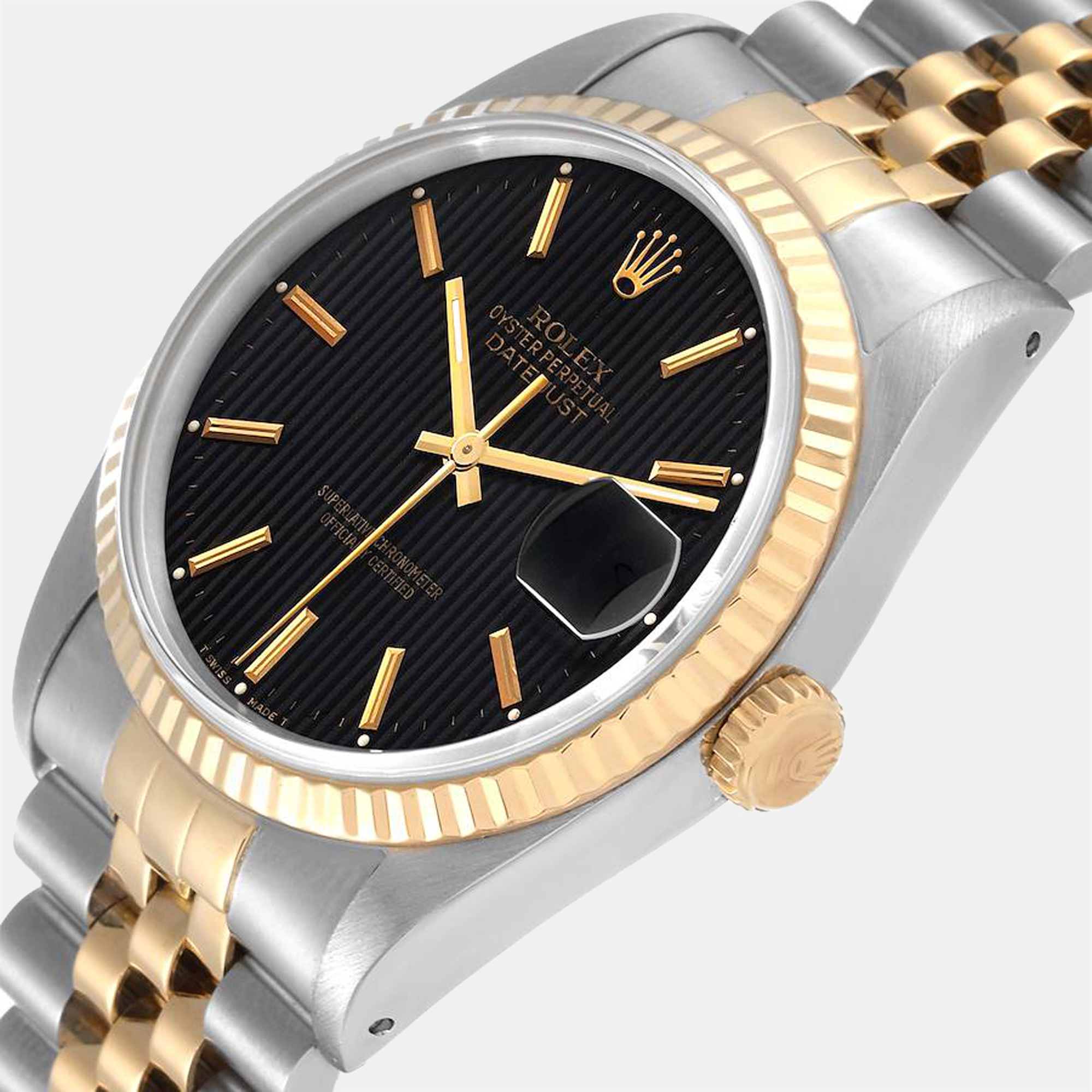 

Rolex Black 18k Yellow Gold And Stainless Steel Datejust 16233 Automatic Men's Wristwatch 36 mm