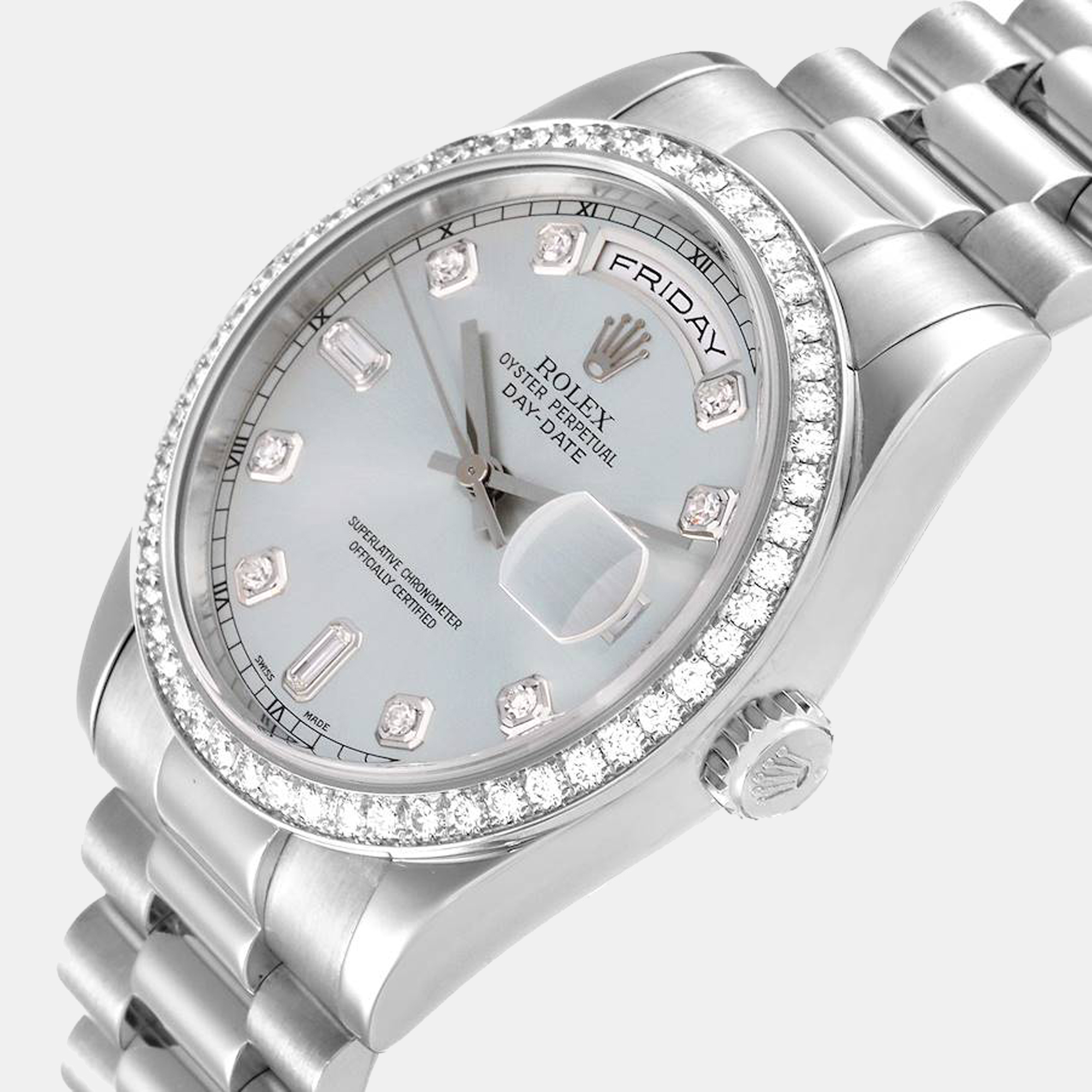 

Rolex Silver Diamonds Platinum Day - Date President 118346 Men's Wristwatch 36 mm