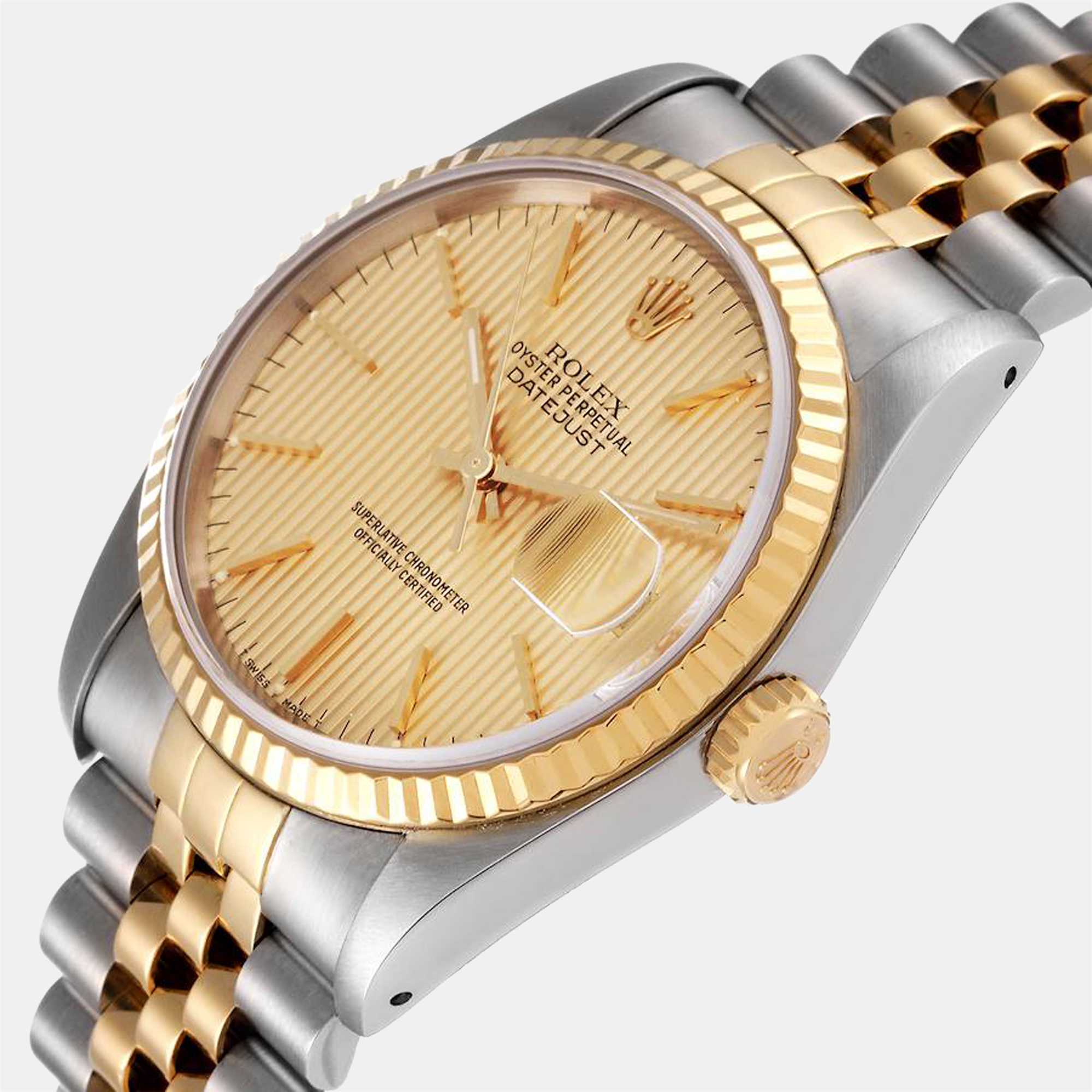 

Rolex Champagne 18k Yellow Gold And Stainless Steel Datejust 16233 Men's Wristwatch 36 mm