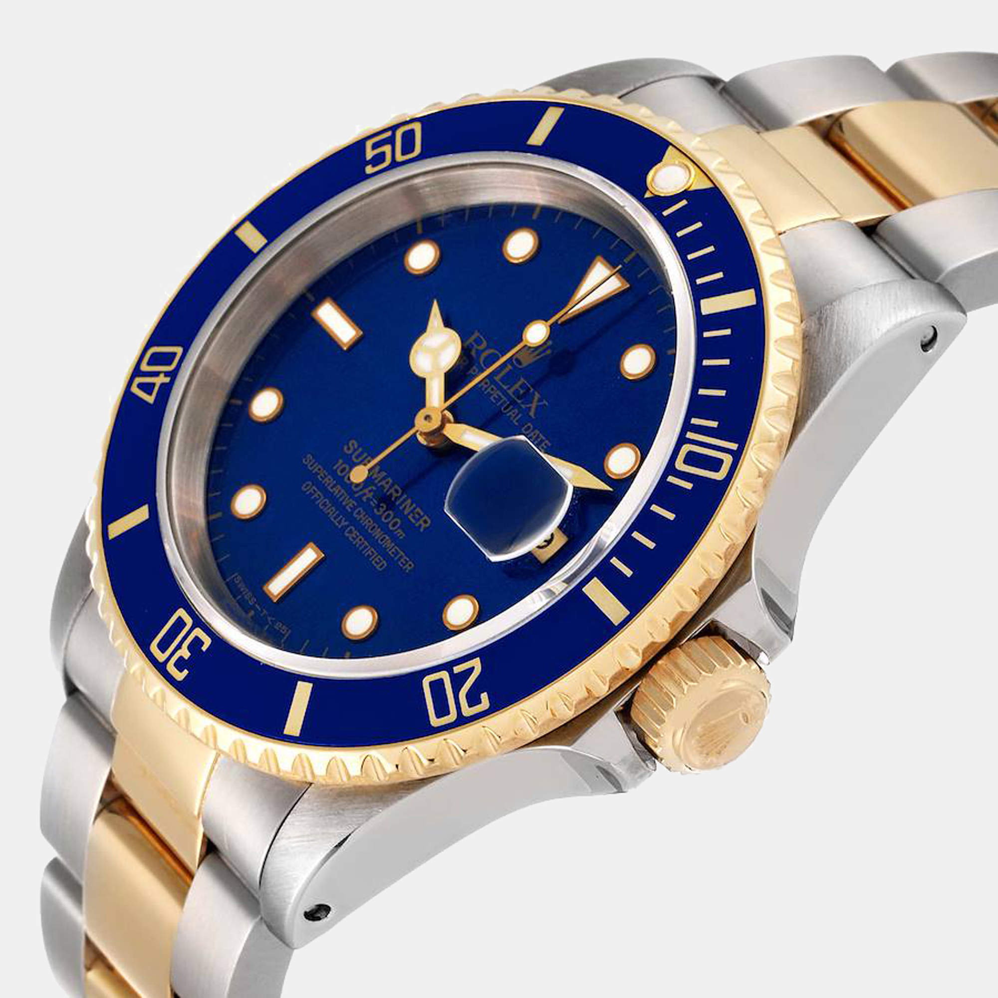 

Rolex Blue 18k Yellow Gold And Stainless Steel Submariner 16613 Automatic Men's Wristwatch 40 mm