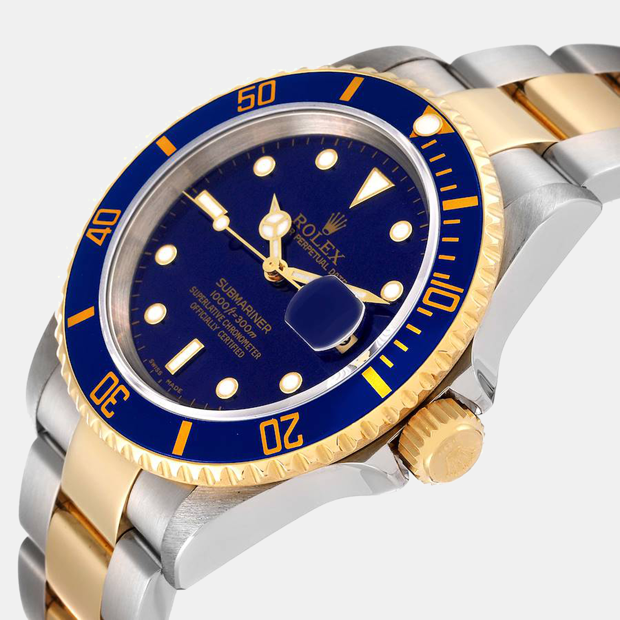 

Rolex Blue 18k Yellow Gold And Stainless Steel Submariner 16613 Automatic Men's Wristwatch 40 mm