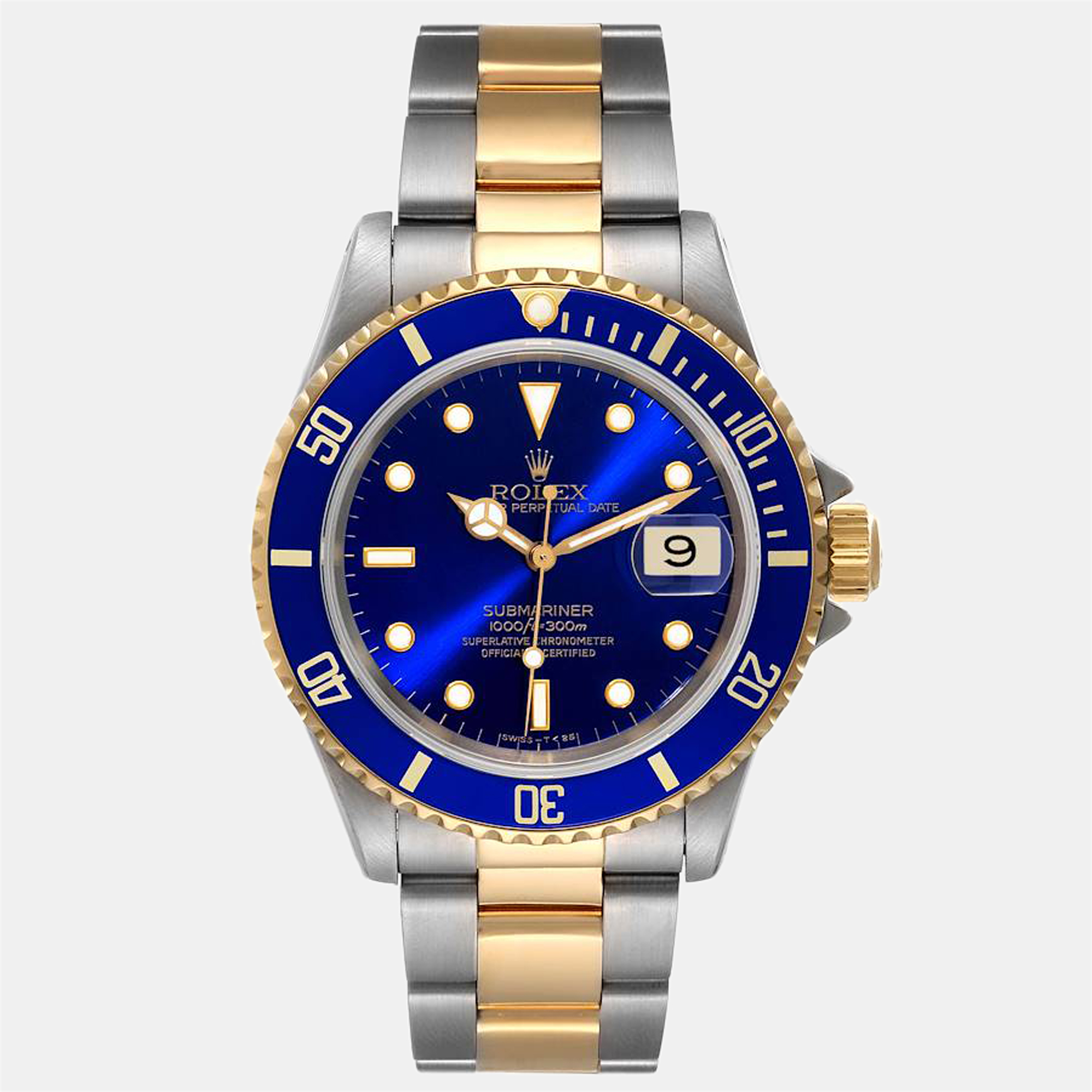 Preowned Rolex Blue 18k Yellow Gold And Stainless Steel Submariner