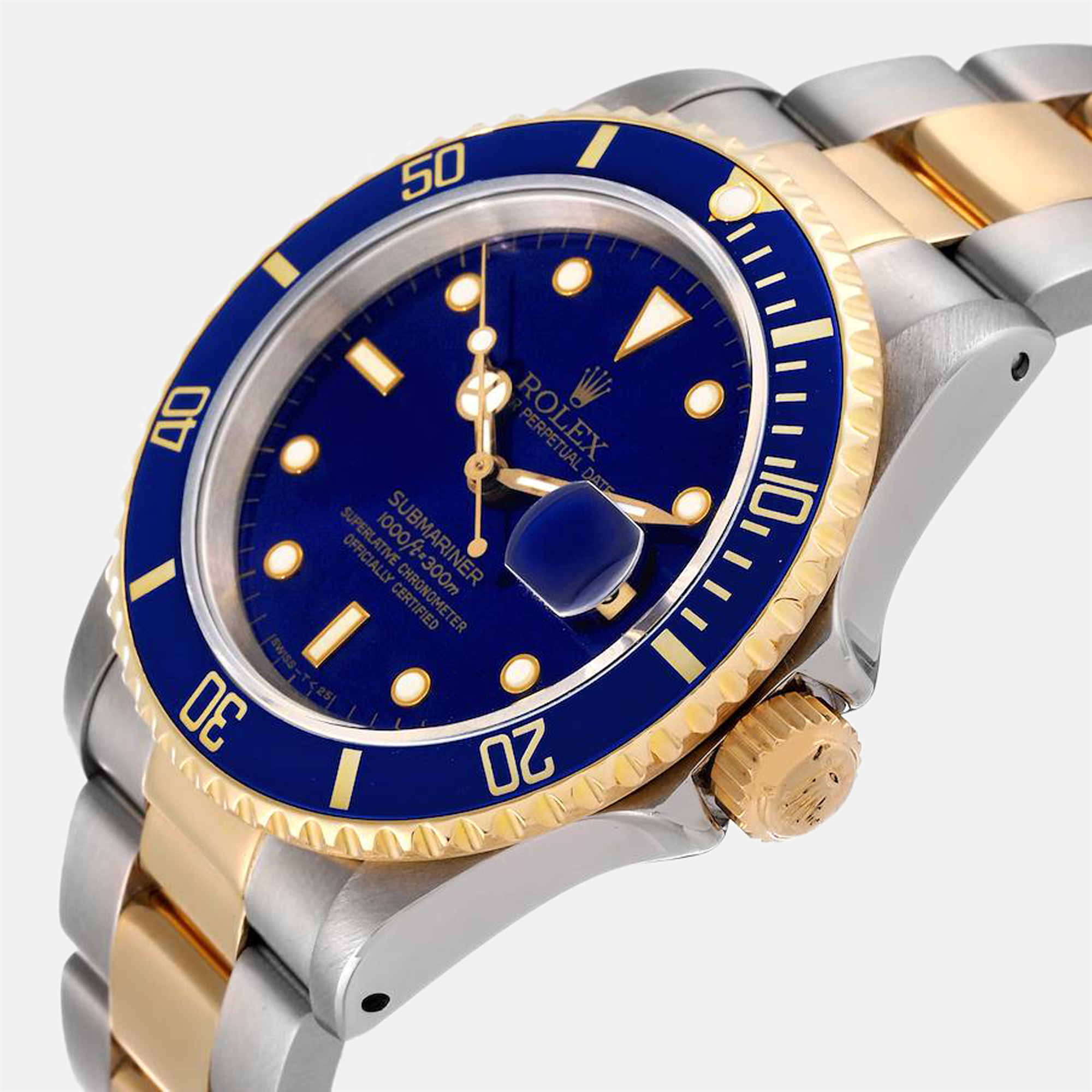 

Rolex Blue 18k Yellow Gold And Stainless Steel Submariner 16613 Automatic Men's Wristwatch 40 mm