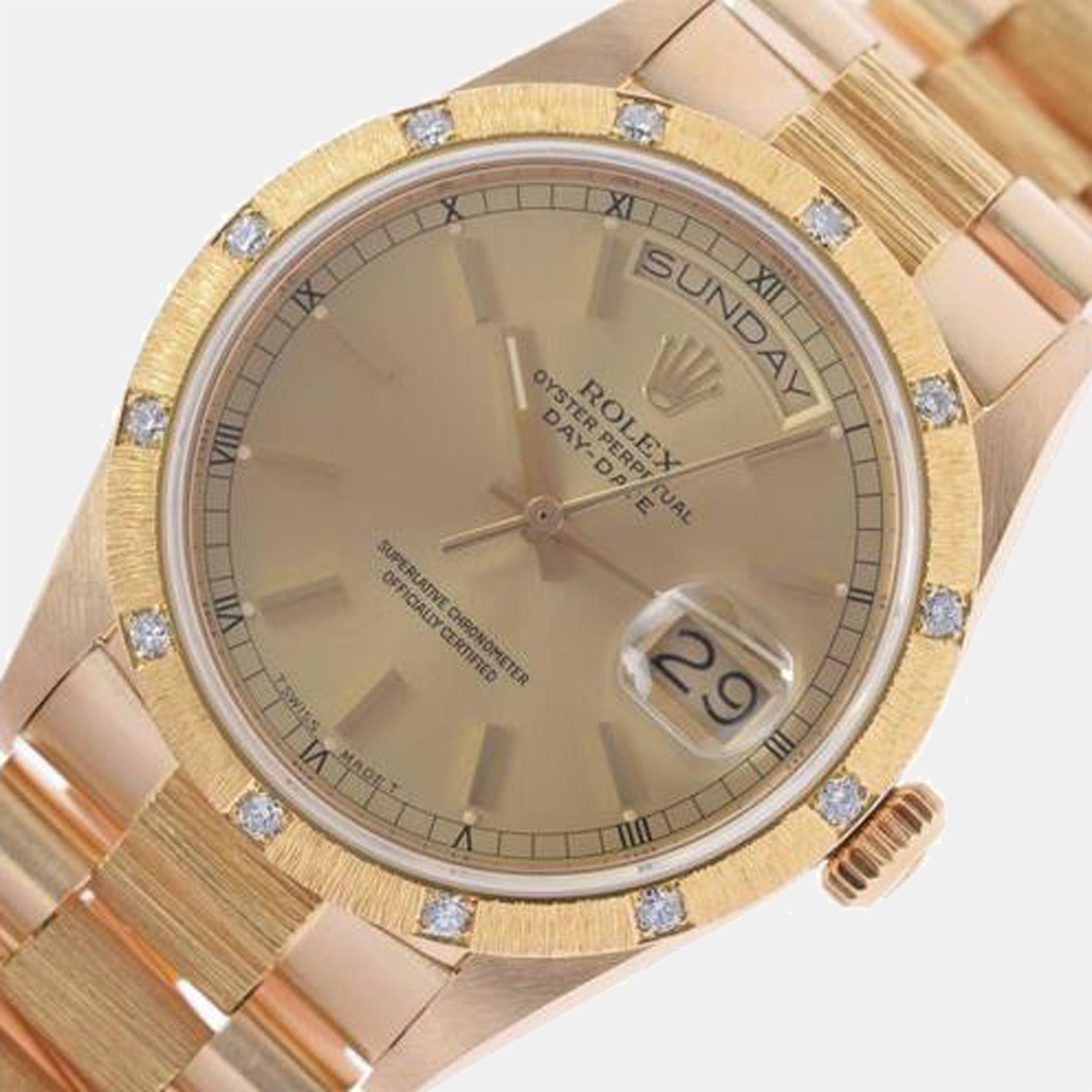 

Rolex Champagne Diamonds 18K Yellow Gold Day - Date President 18108 Automatic Men's Wristwatch 36 mm
