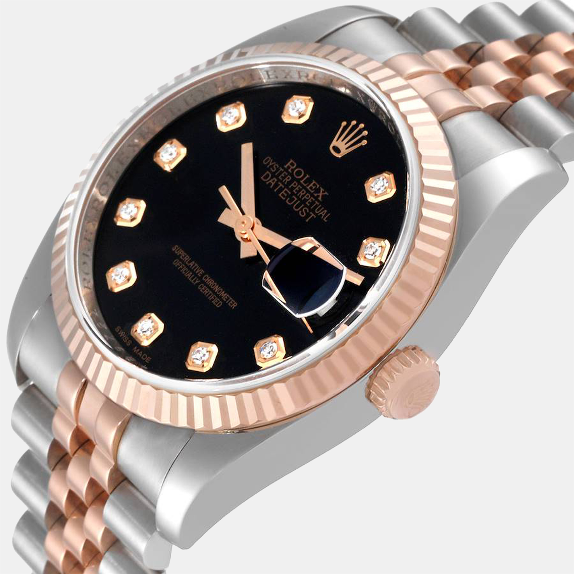 

Rolex Black Diamonds 18K Rose Gold And Stainless Steel Datejust 116231 Automatic Men's Wristwatch 36 mm