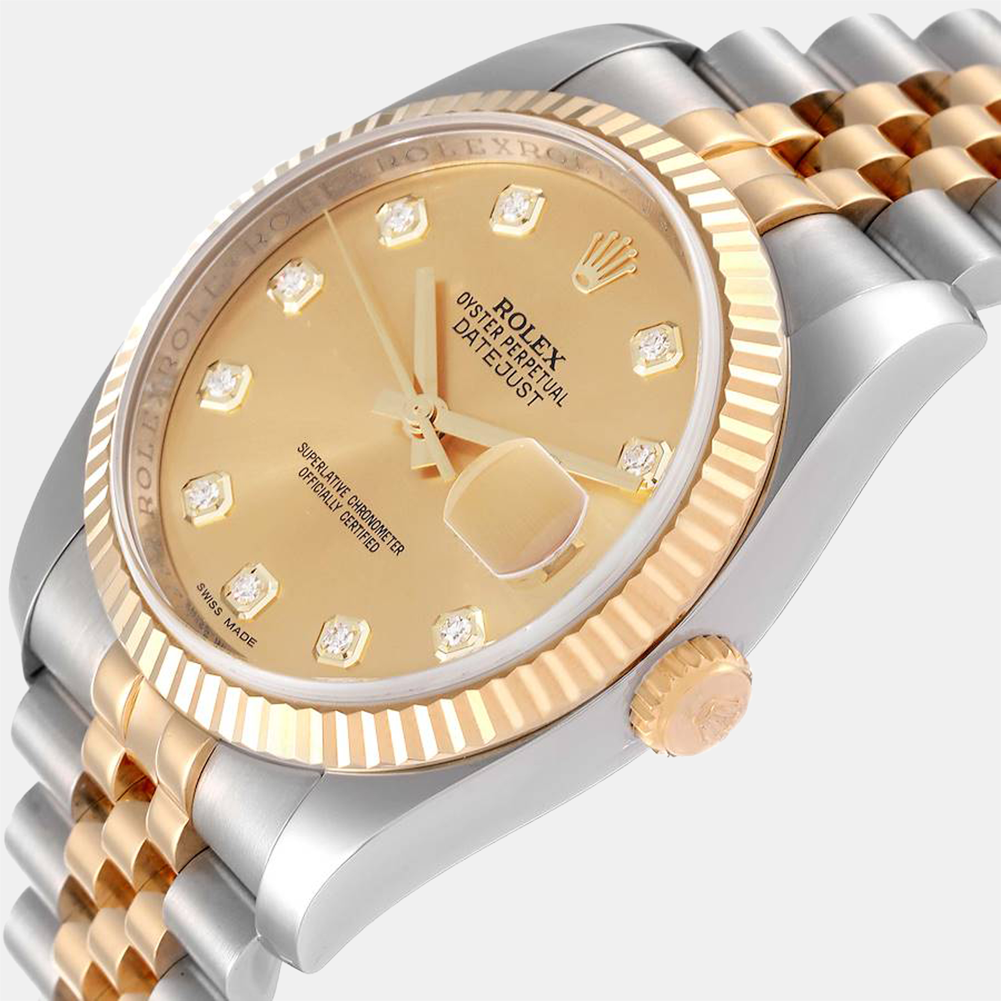 

Rolex Champagne Diamonds 18k Yellow Gold And Stainless Steel Datejust 16233 Men's Wristwatch 36 mm