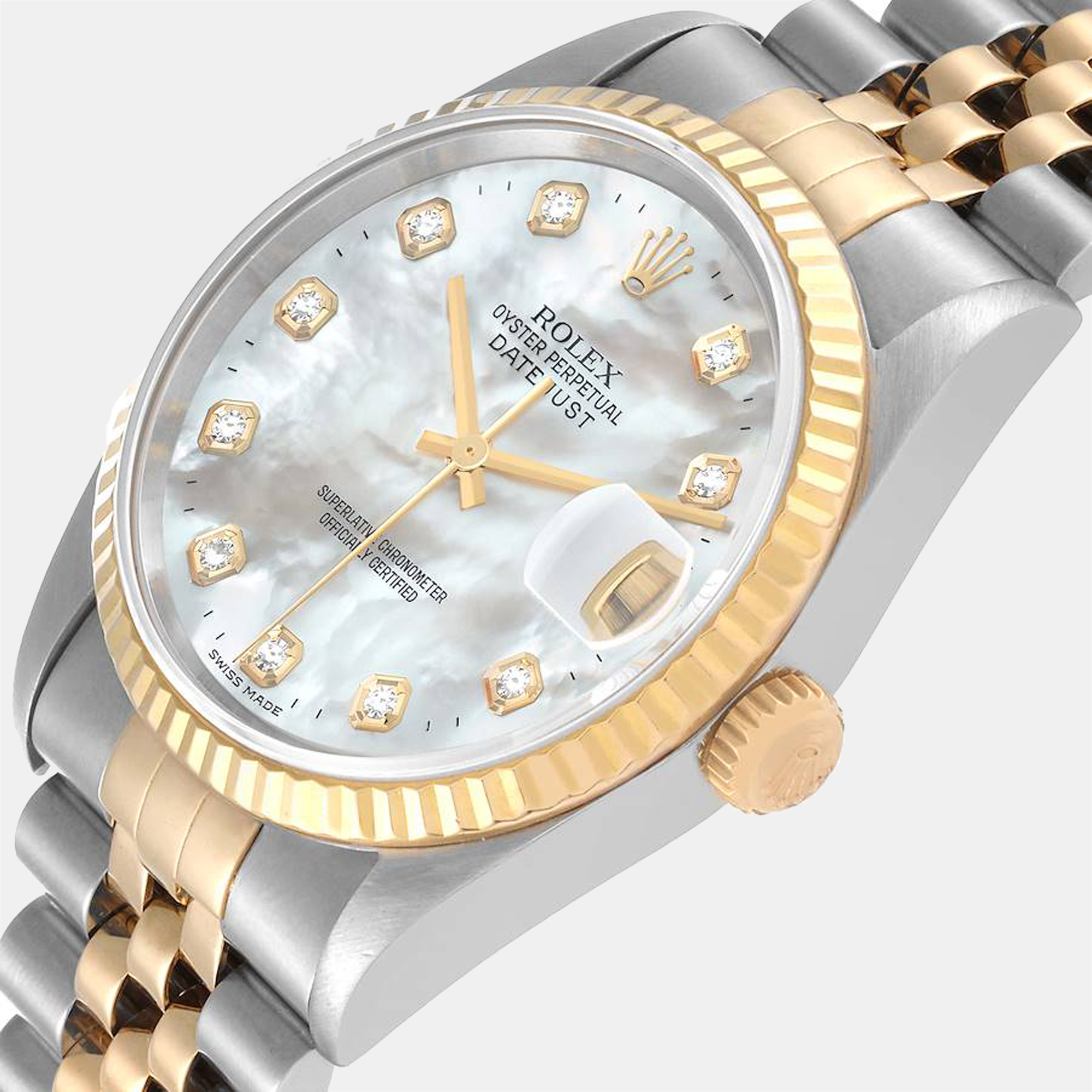 

Rolex MOP Diamonds 18k Yellow Gold And Stainless Steel Datejust 16233 Men's Wristwatch 36 mm, White