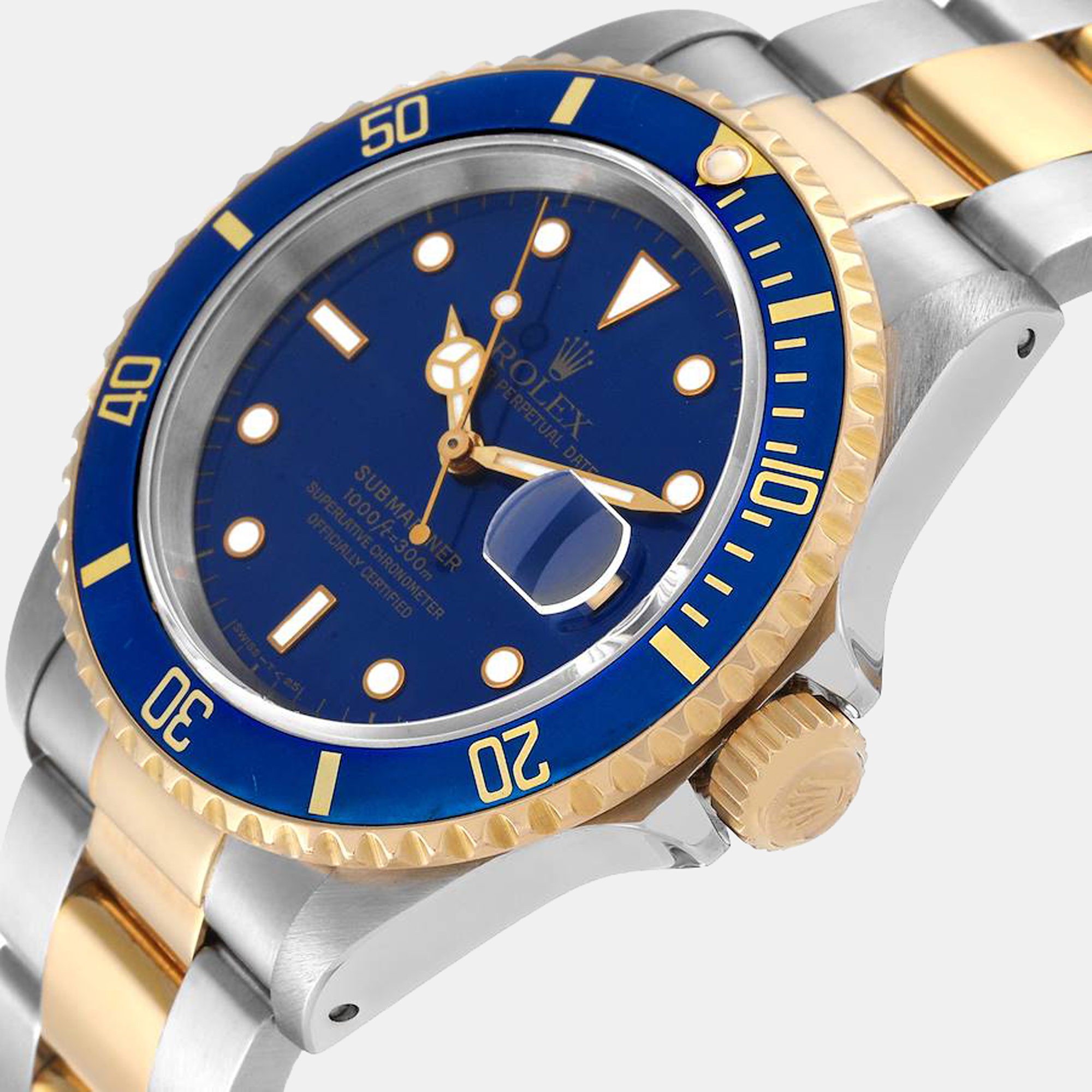 

Rolex Blue 18k Yellow Gold And Stainless Steel Submariner 16613 Automatic Men's Wristwatch 40 mm