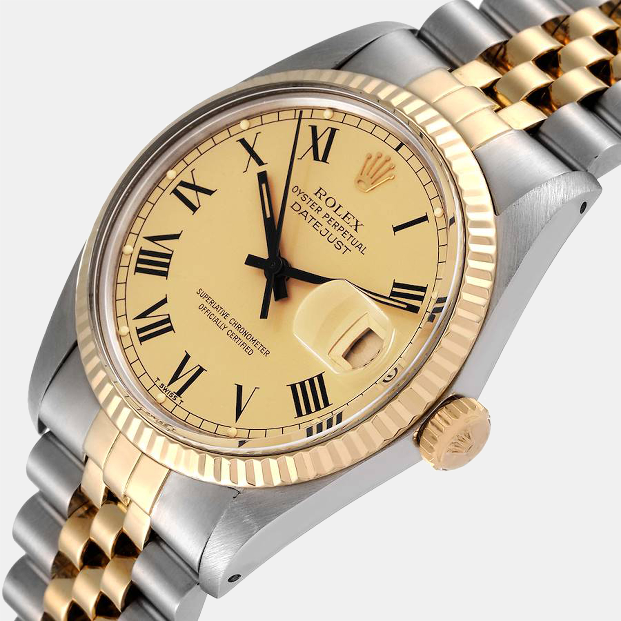 

Rolex Champagne 18k Yellow Gold And Stainless Steel Datejust Vintage 16013 Men's Wristwatch 36 mm