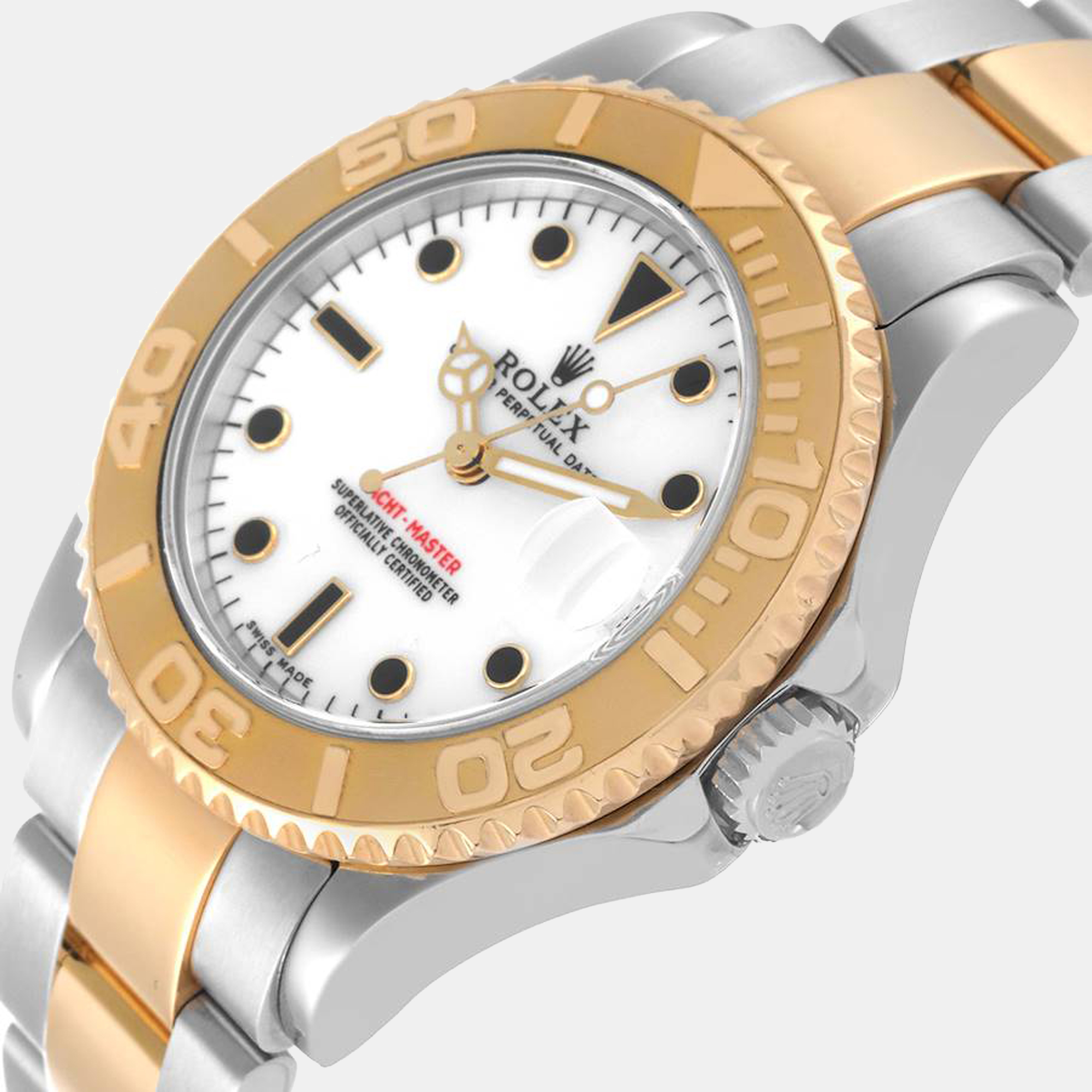 

Rolex White 18K Yellow Gold And Stainless Steel Yacht-Master 168623 Automatic Men's Wristwatch 35 mm