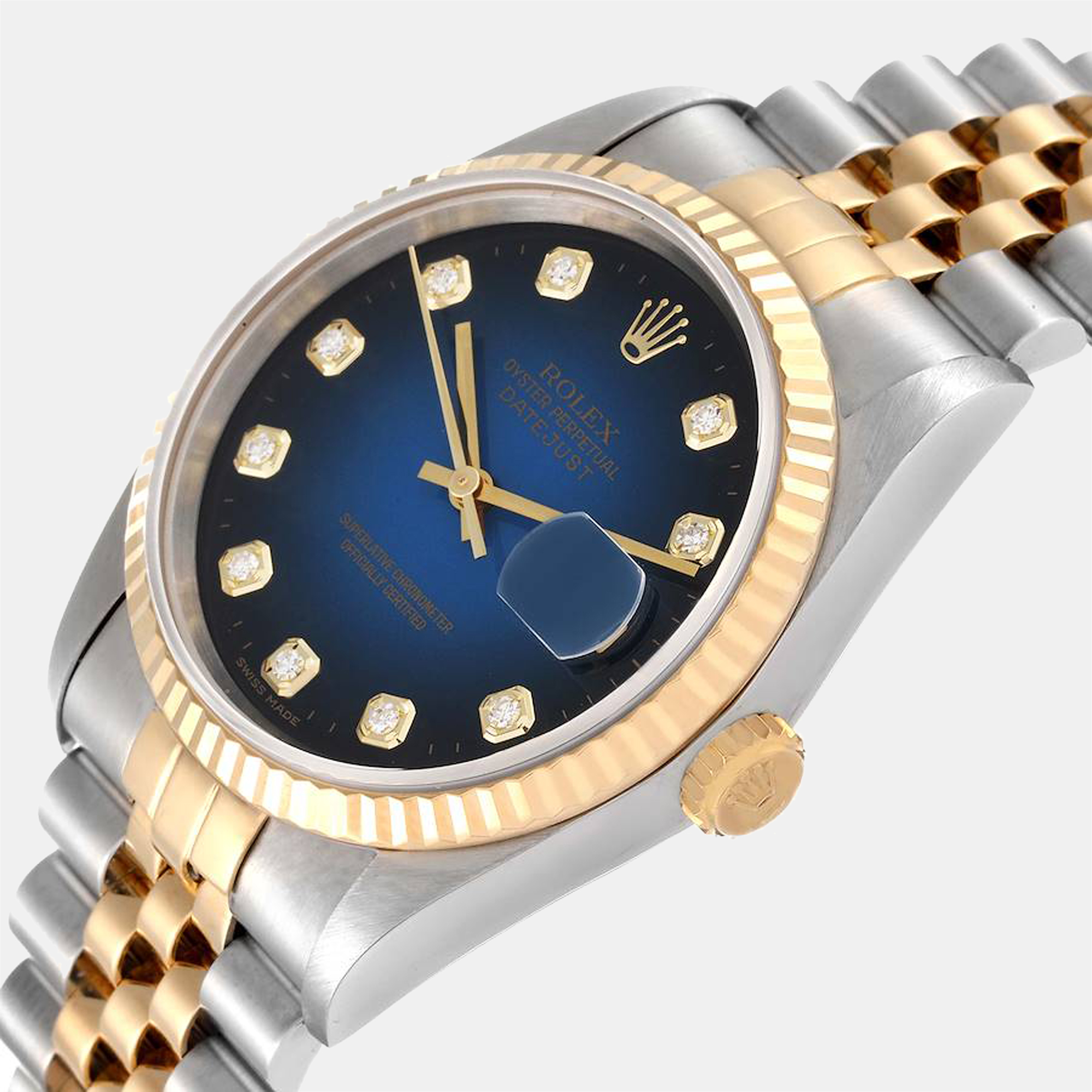 

Rolex Blue Diamonds 18k Yellow Gold And Stainless Steel Datejust 16233 Men's Wristwatch 36 mm