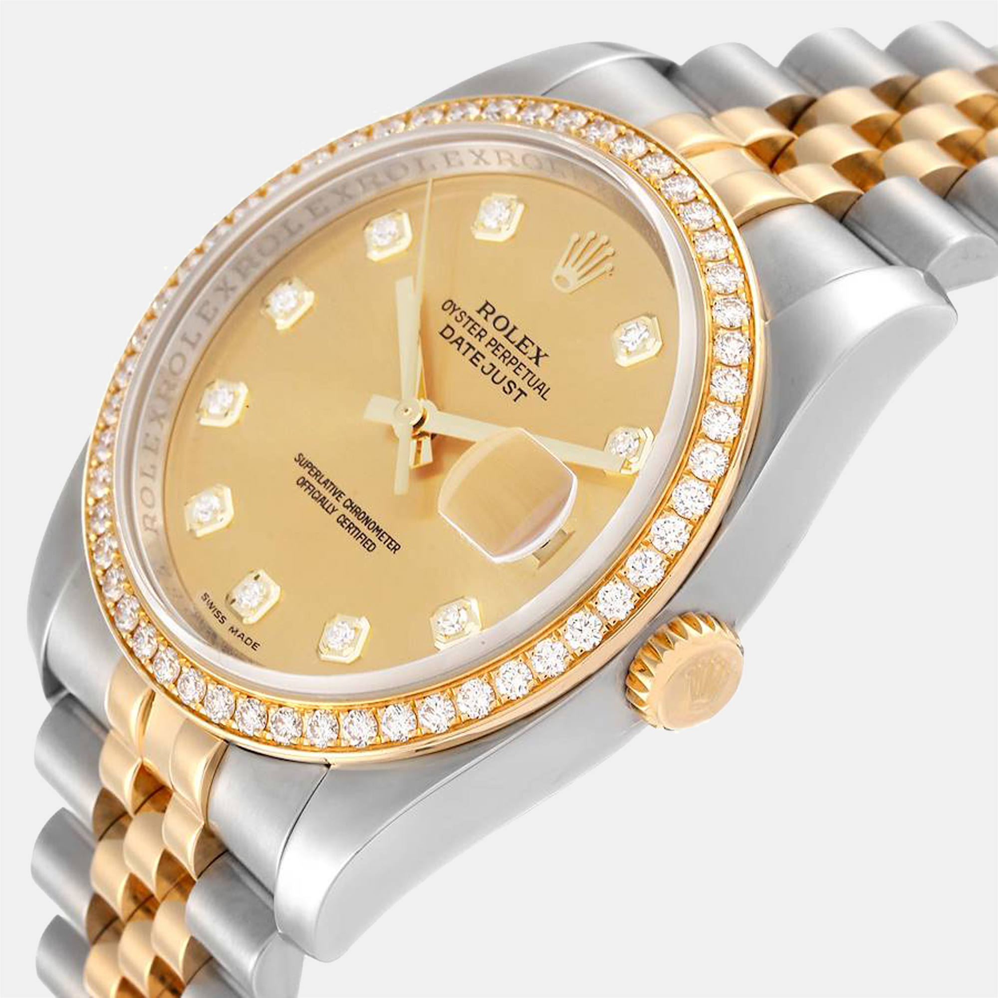 

Rolex Champagne Diamonds 18K Yellow Gold And Stainless Steel Datejust 116243 Automatic Men's Wristwatch 36 mm