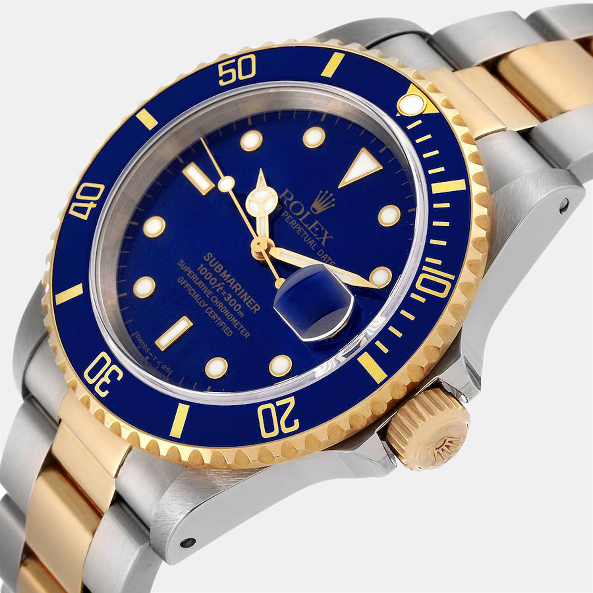 

Rolex Blue 18k Yellow Gold And Stainless Steel Submariner 16613 Automatic Men's Wristwatch 40 mm