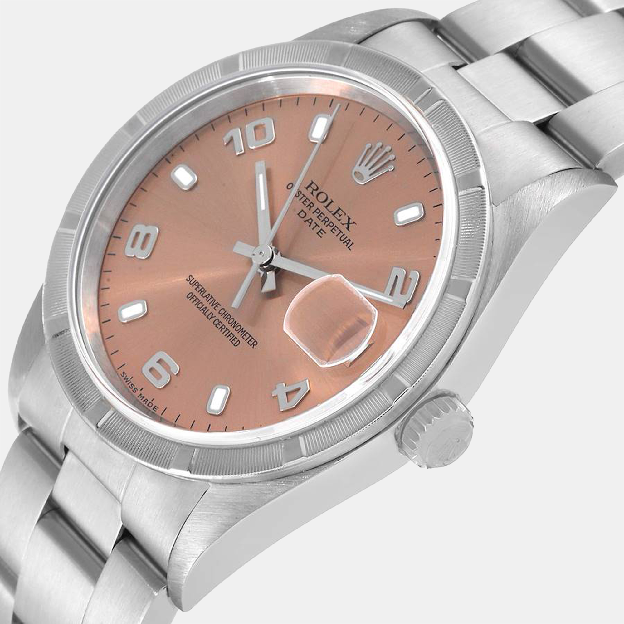 

Rolex Salmon Stainless Steel Oyster Perpetual Date 15210 Automatic Men's Wristwatch 34 mm, Pink