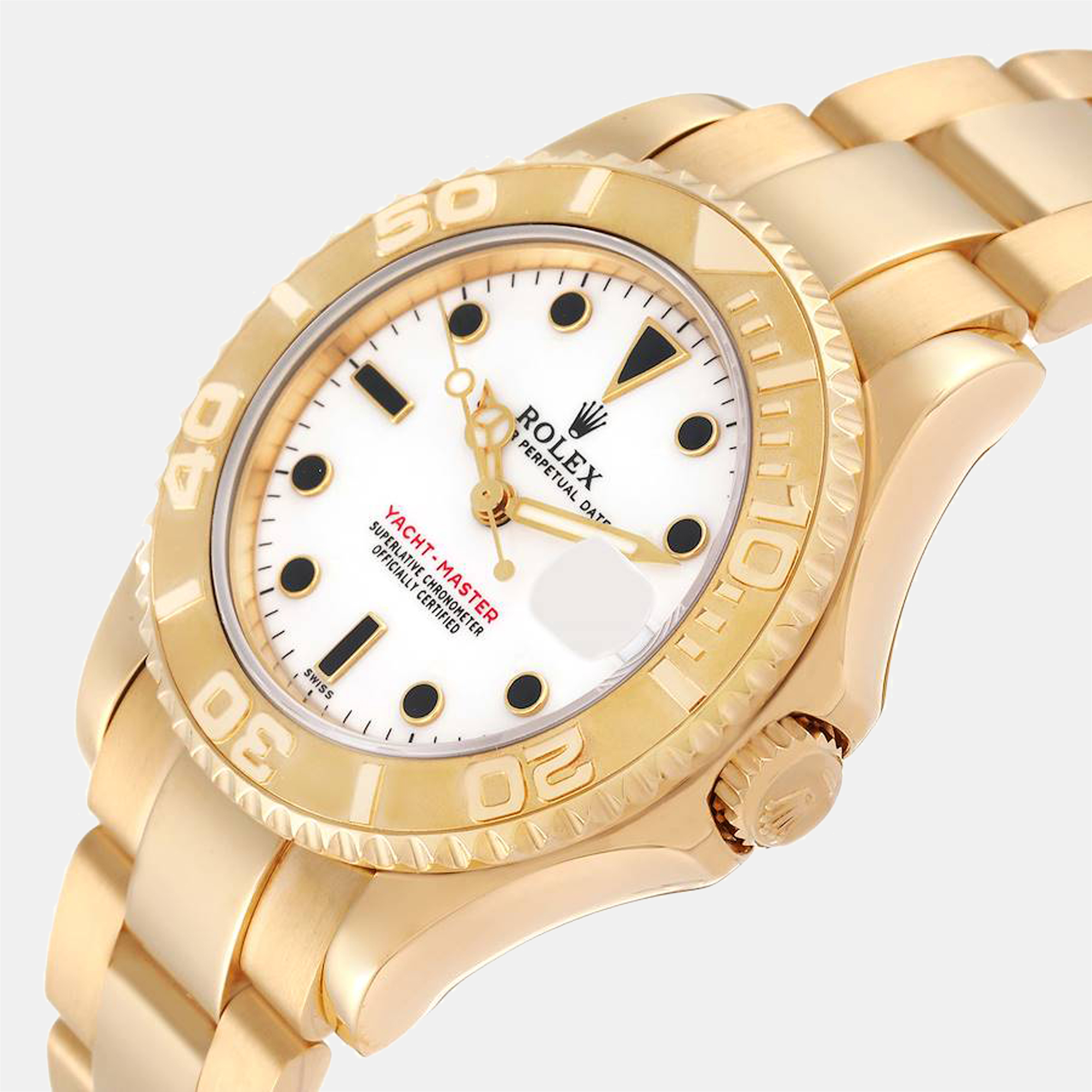 

Rolex White 18K Yellow Gold Yacht-Master 68628 Automatic Men's Wristwatch 35 mm