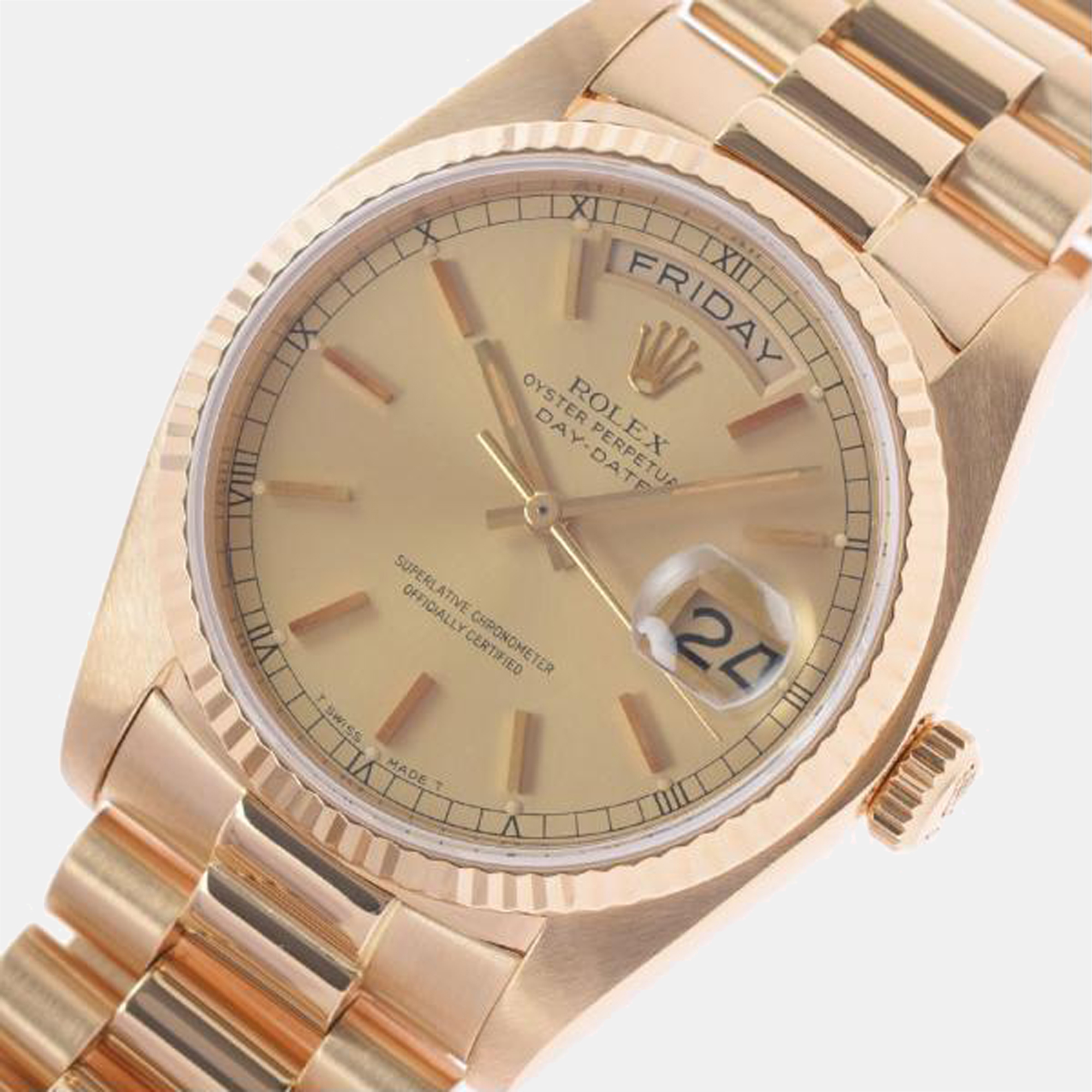 

Rolex Champagne 18K Yellow Gold Day - Date President 18038 Automatic Men's Wristwatch 36 mm