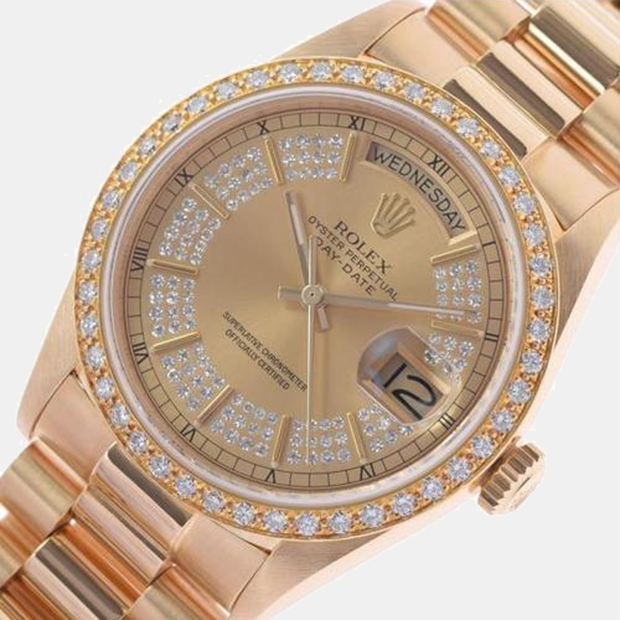 

Rolex Champagne Diamonds 18K Yellow Gold Day Date President 18048 Automatic Men's Wristwatch 36 mm