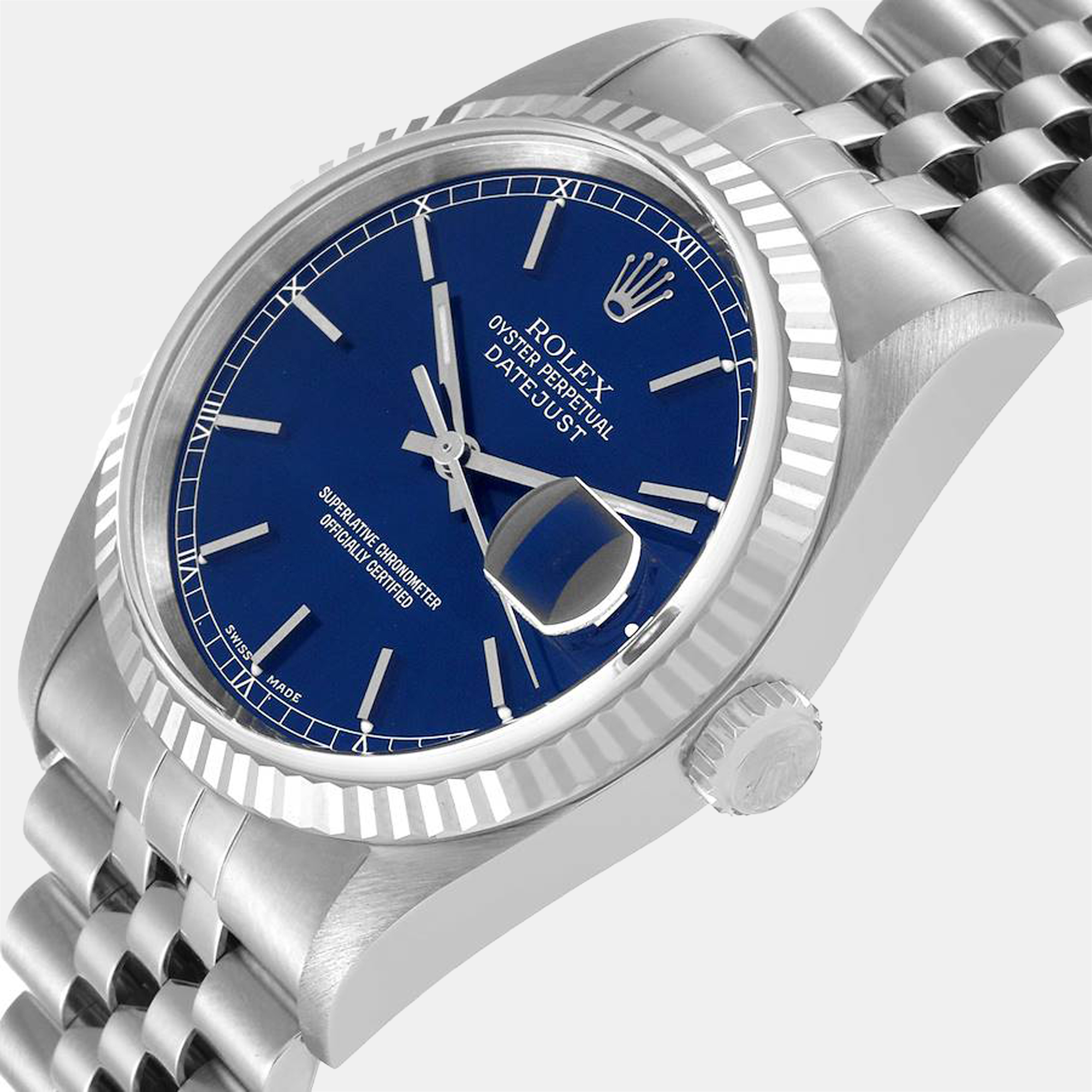 

Rolex Blue 18K White Gold And Stainless Steel Datejust 16234 Men's Wristwatch 36 mm
