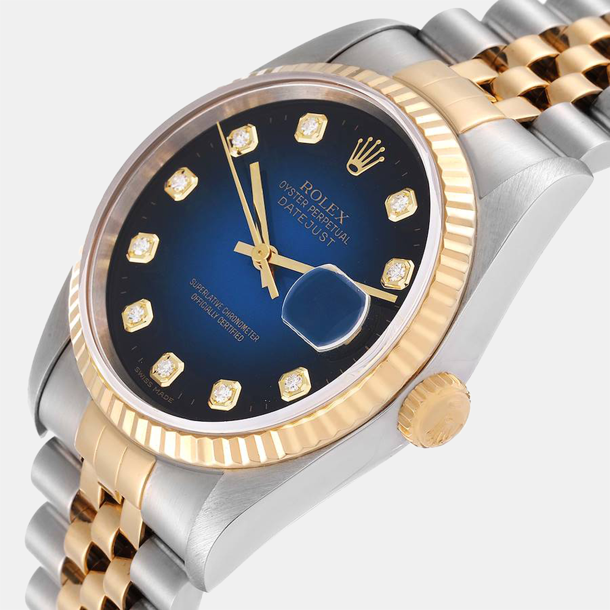 

Rolex Blue Diamonds 18k Yellow Gold And Stainless Steel Datejust 16233 Men's Wristwatch 36 mm