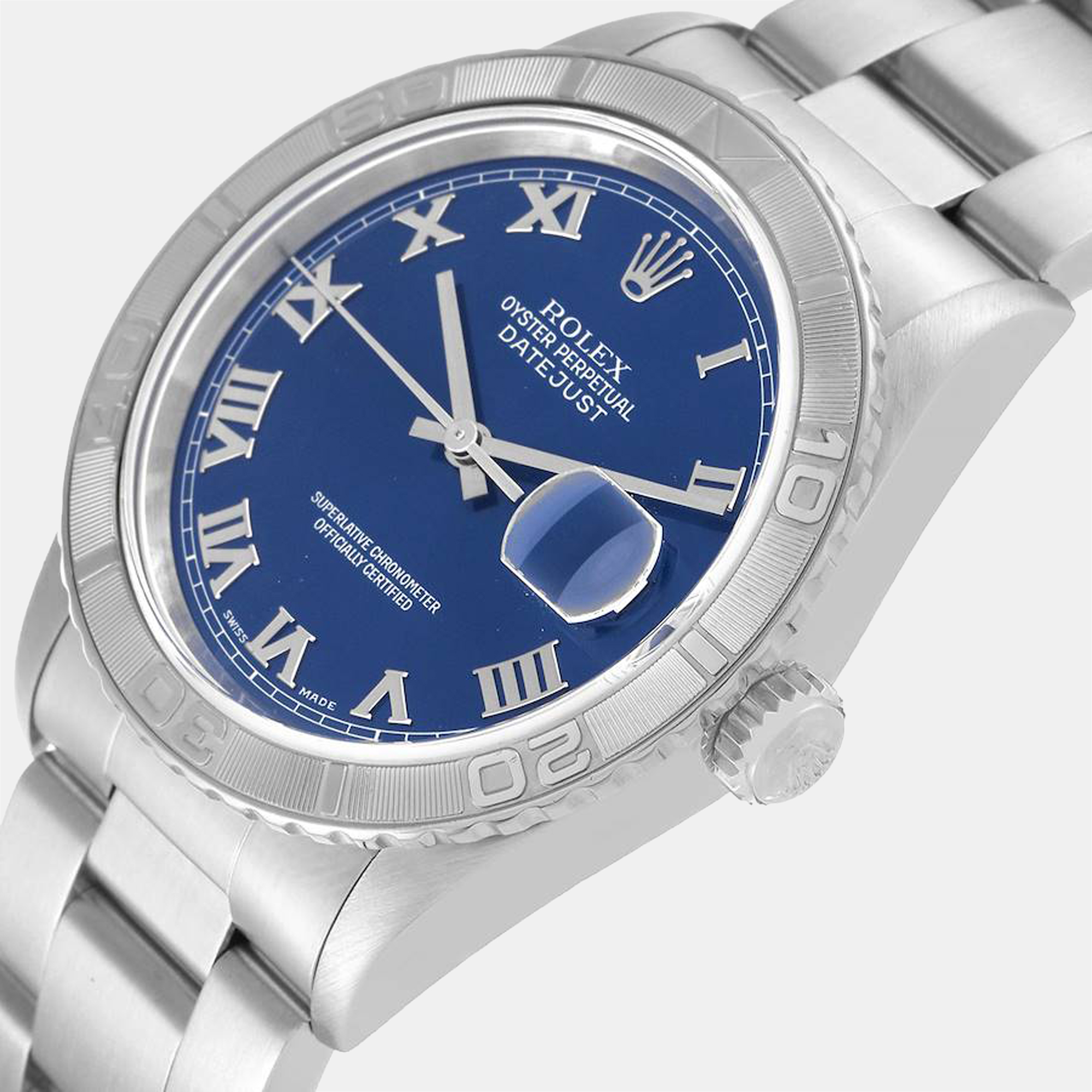 

Rolex Blue 18K White Gold And Stainless Steel Datejust Turnograph 16264 Automatic Men's Wristwatch 36 mm