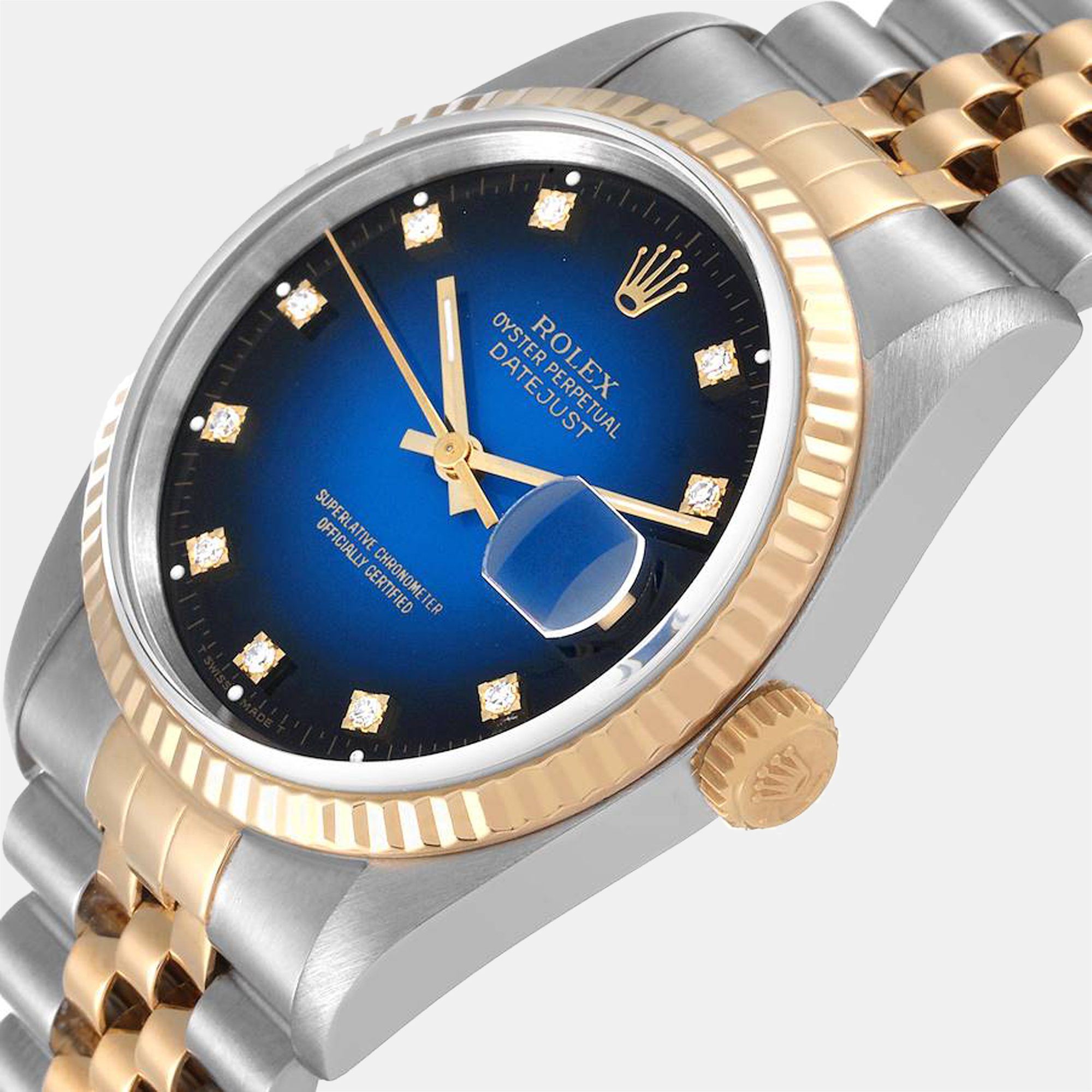 

Rolex Blue 18k Yellow Gold And Stainless Steel Datejust 16233 Men's Wristwatch 36 mm