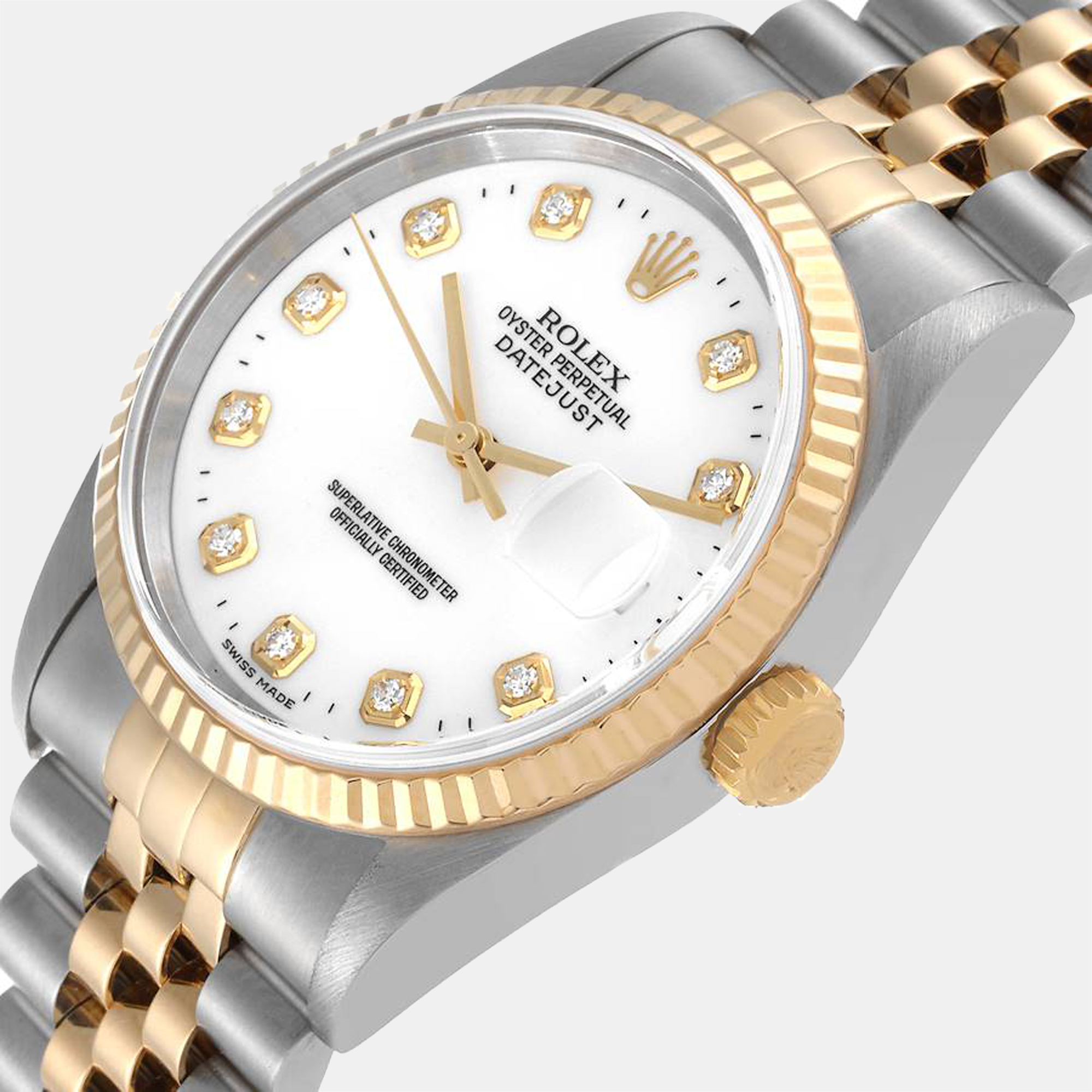 

Rolex White Diamonds 18k Yellow Gold And Stainless Steel Datejust 16233 Men's Wristwatch 36 mm