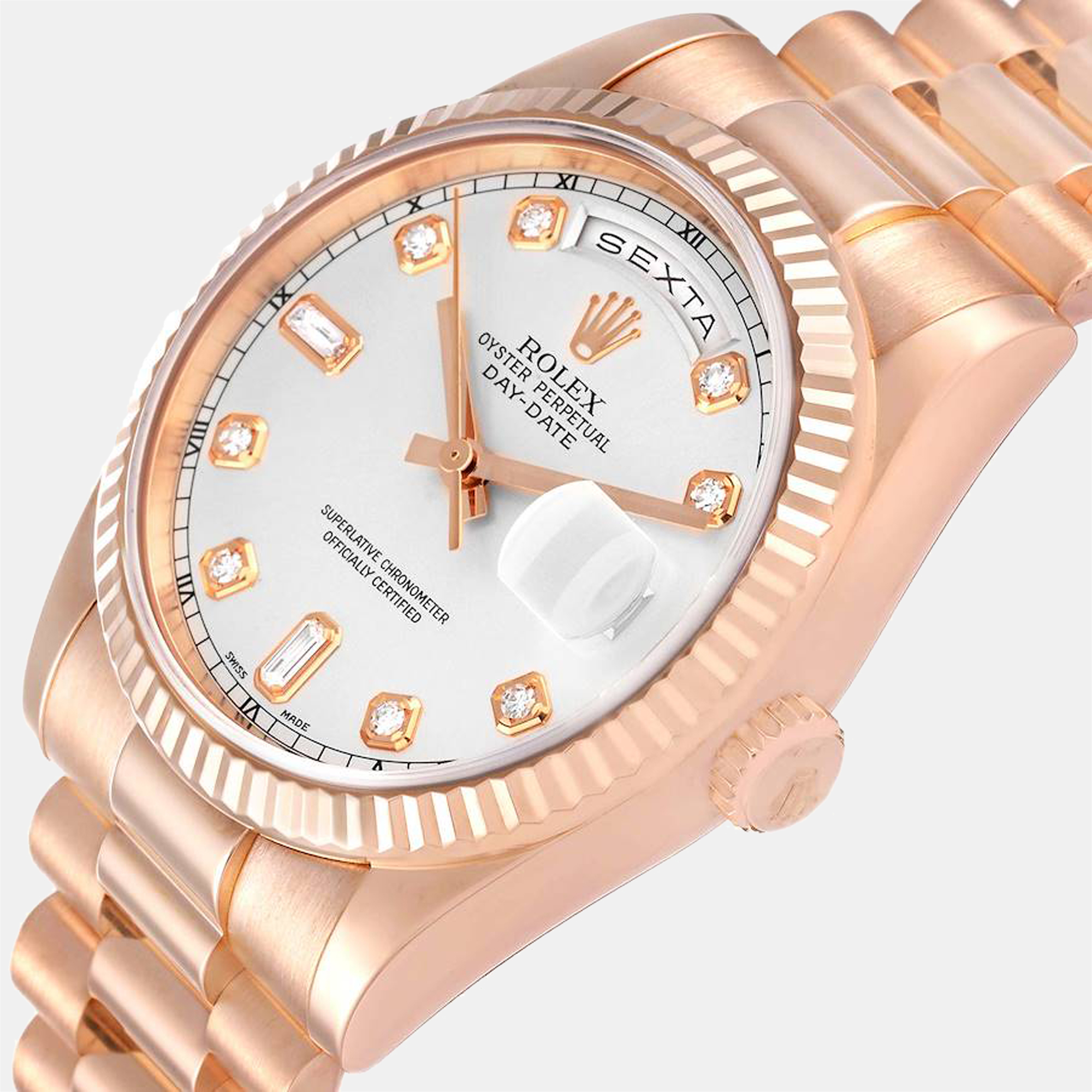 

Rolex Silver Diamonds 18K Rose Gold Day Date President 118235 Automatic Men's Wristwatch 36 mm