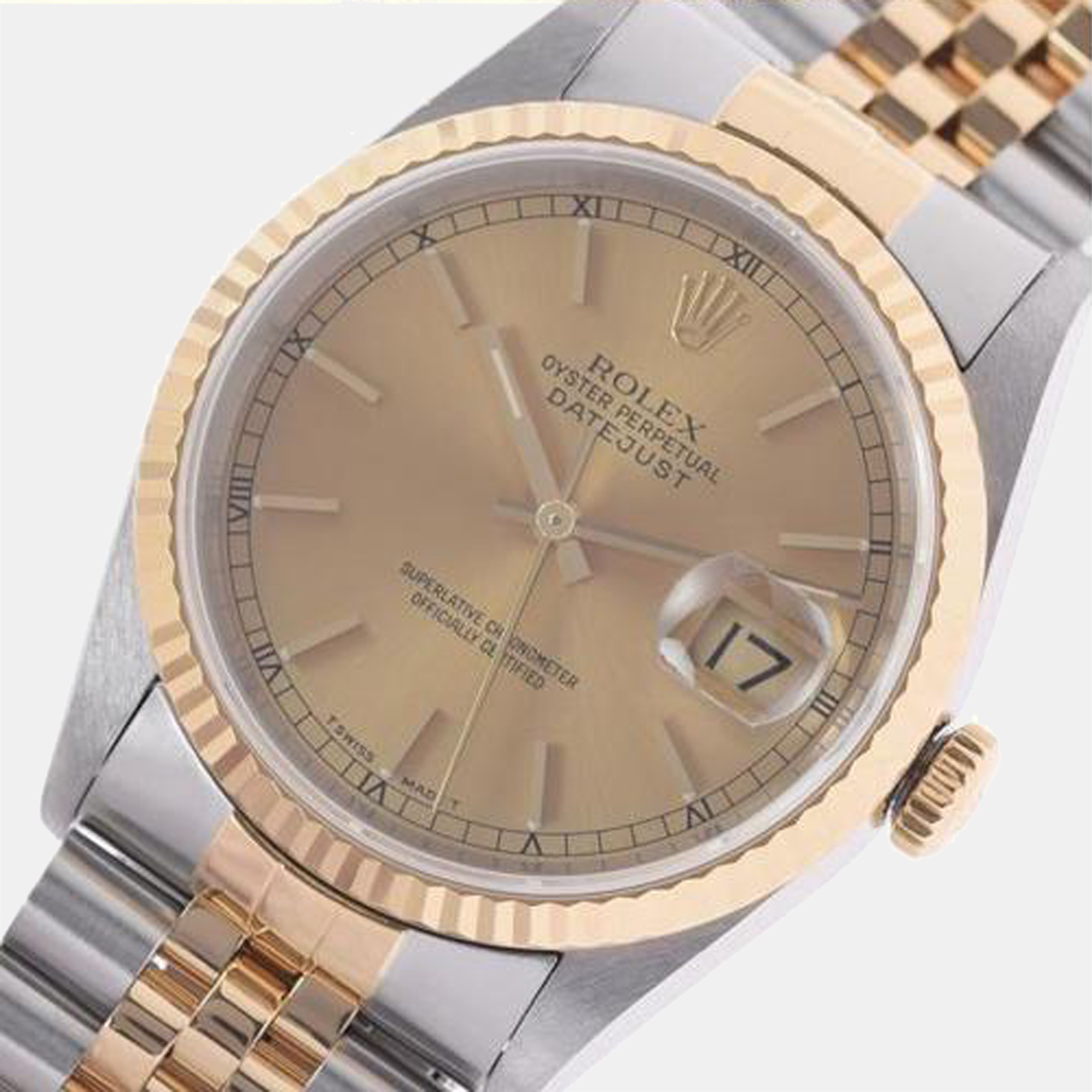 

Rolex Champagne 18k Yellow Gold And Stainless Steel Datejust 16233 Men's Wristwatch 36 mm