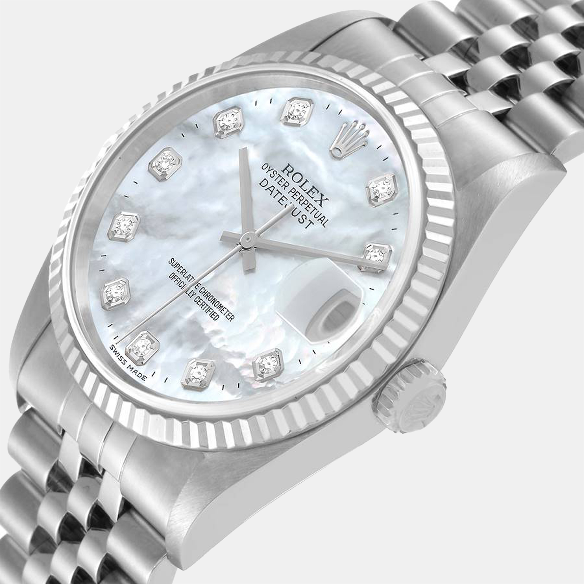 

Rolex MOP Diamonds 18k White Gold And Stainless Steel Datejust 16234 Men's Wristwatch 36 mm