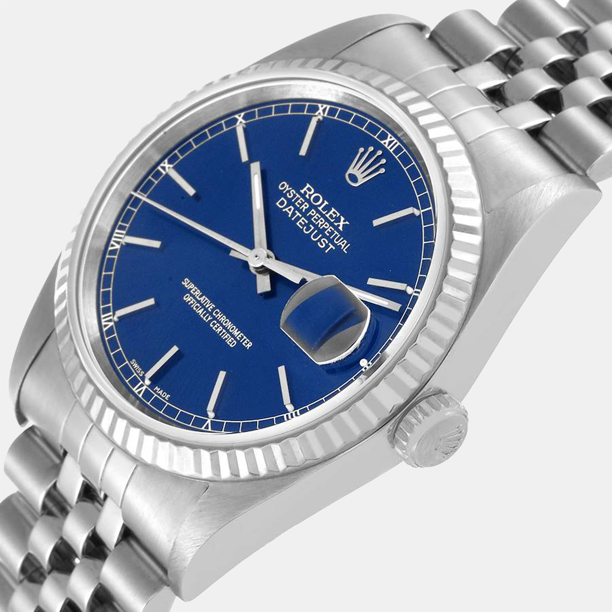 

Rolex Blue 18K White Gold And Stainless Steel Datejust 16234 Men's Wristwatch 36 mm