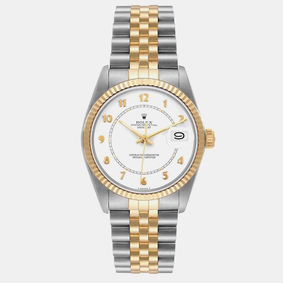 Pre-owned Rolex Champagne 18k Yellow Gold And Stainless Steel Datejust Vintage 16013 Men's Wristwatch 36 Mm