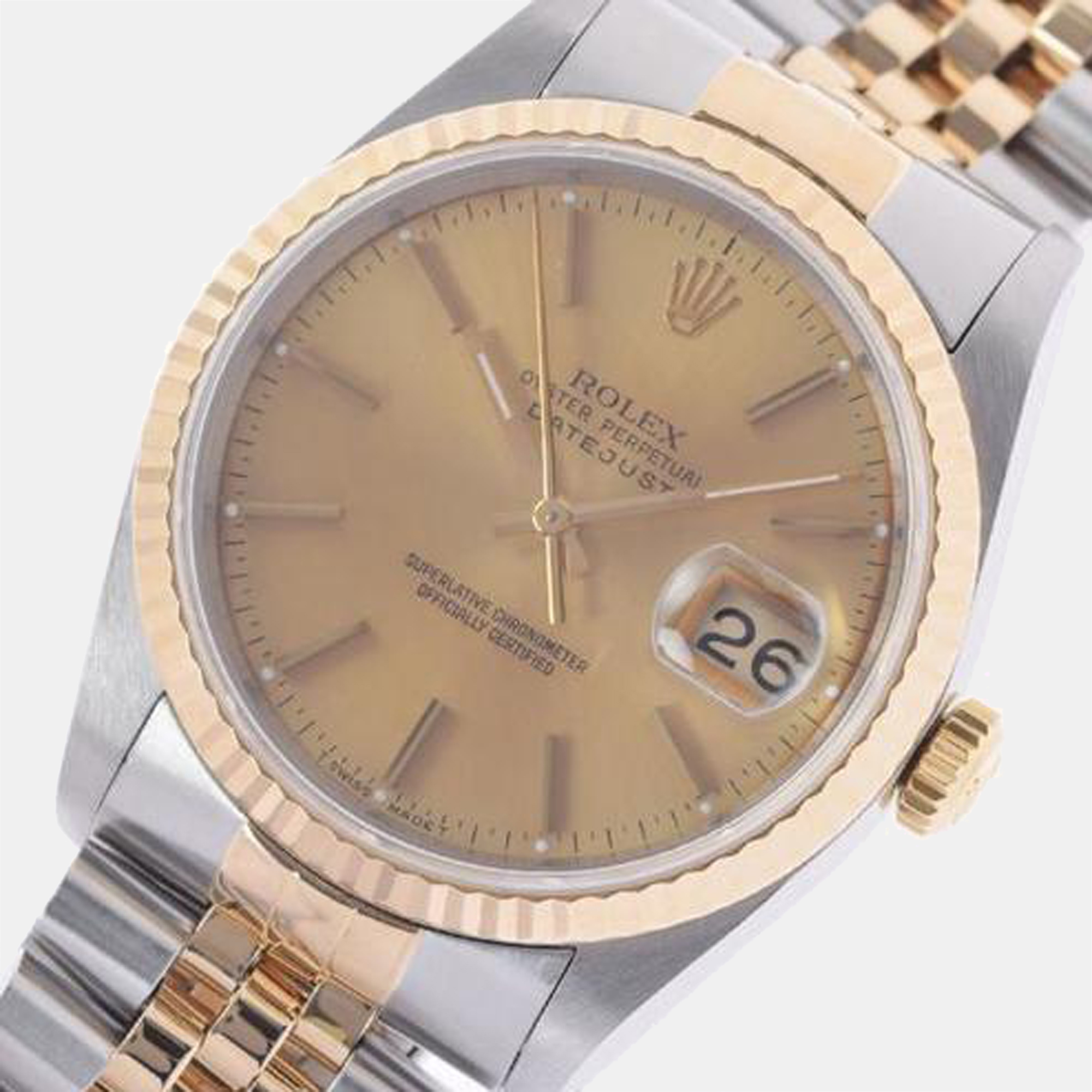 

Rolex Champagne 18k Yellow Gold And Stainless Steel Datejust 16233 Men's Wristwatch 36 mm