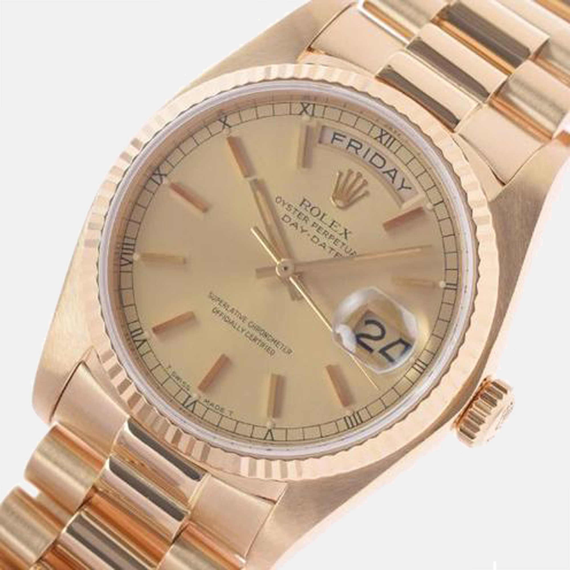 

Rolex Champagne 18K Yellow Gold Day - Date President 18038 Automatic Men's Wristwatch 36 mm