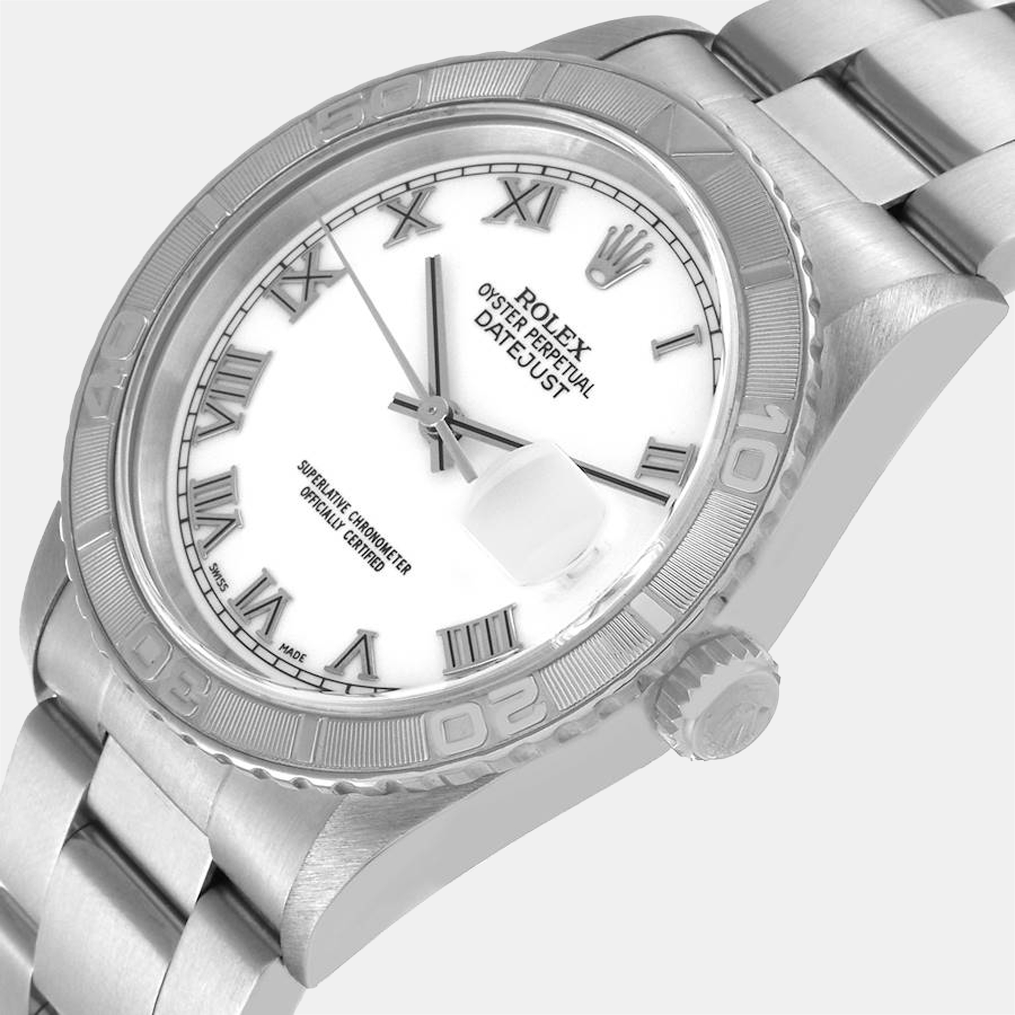 

Rolex White 18K White Gold And Stainless Steel Datejust Turnograph 16264 Automatic Men's Wristwatch 36 mm