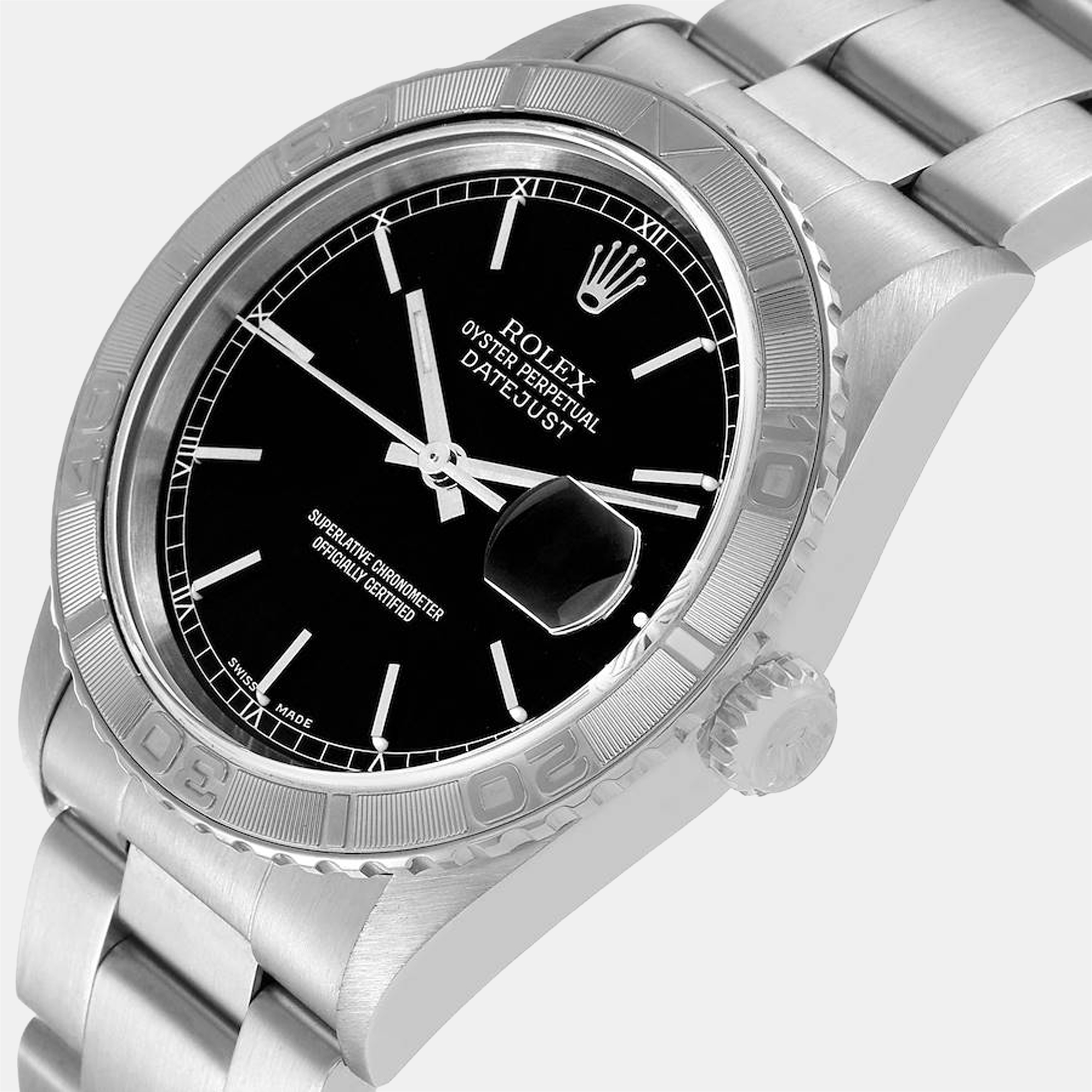 

Rolex Black 18K White Gold And Stainless Steel Datejust Turnograph 16264 Automatic Men's Wristwatch 36 mm