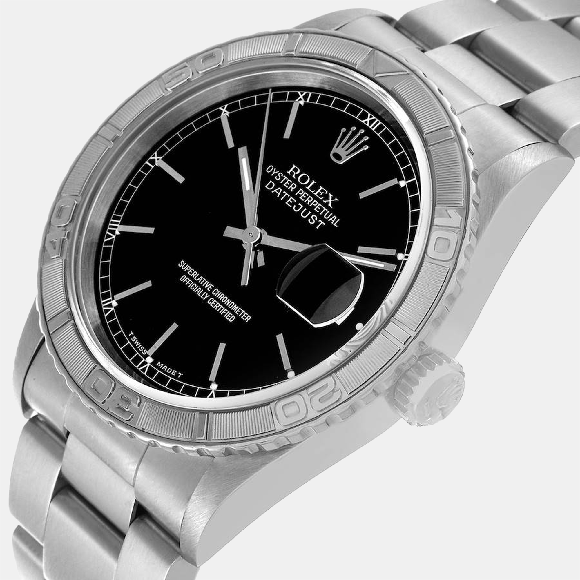 

Rolex Black 18K White Gold And Stainless Steel Datejust Turnograph 16264 Automatic Men's Wristwatch 36 mm